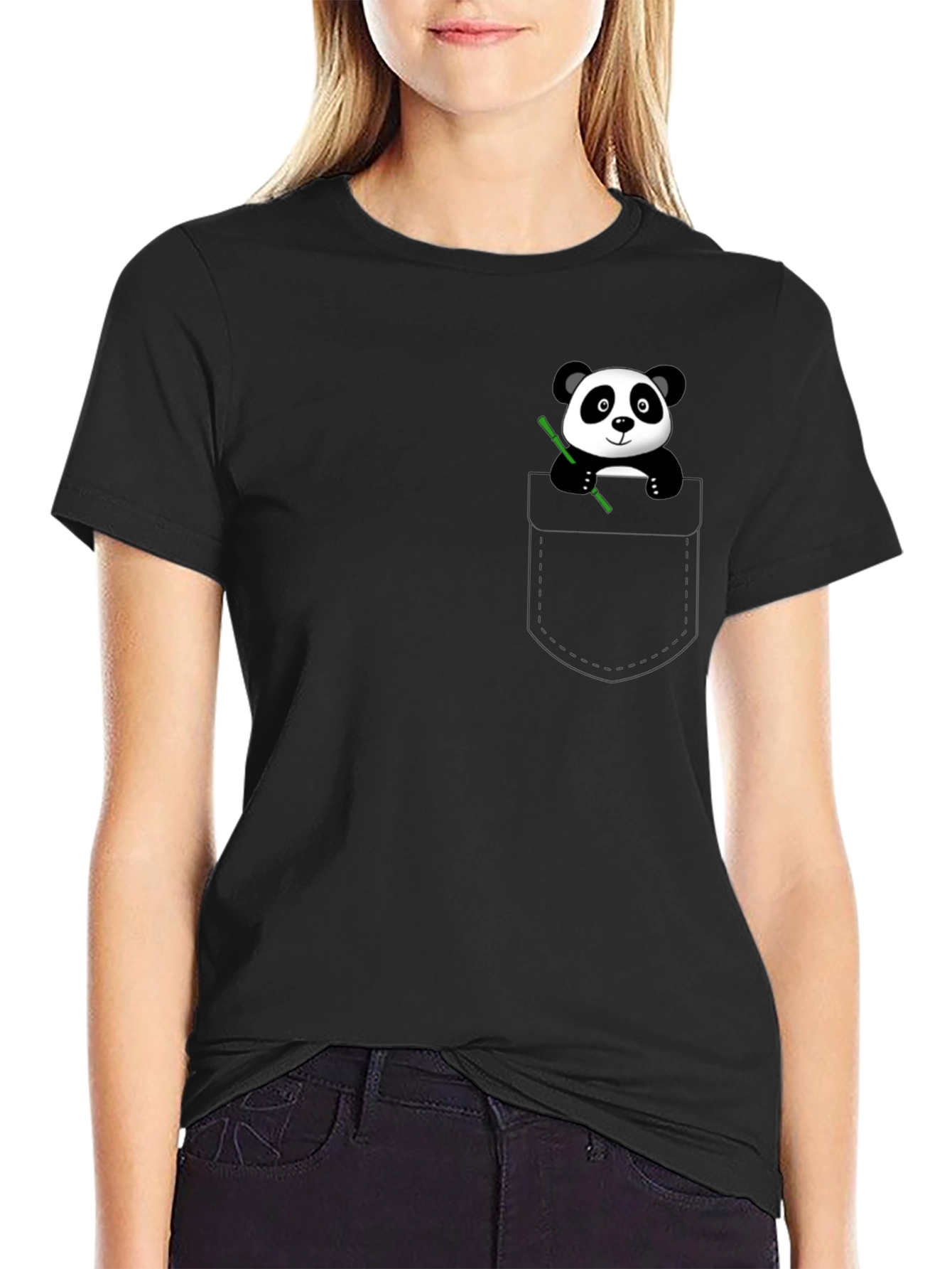 Black Panda Pocket T-Shirt - Cute & Comfy Black Tee view 2