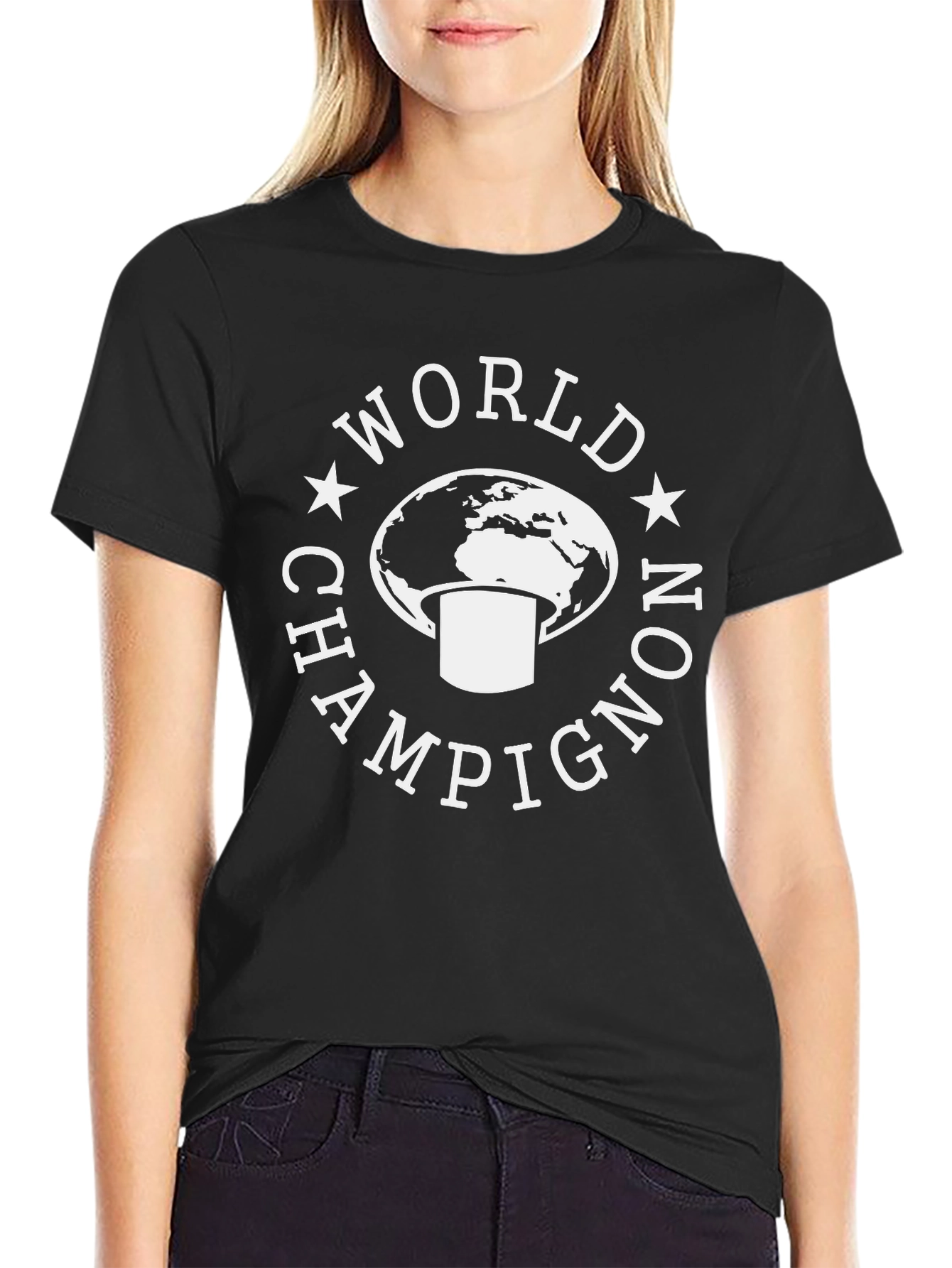 Black World Champignon T-Shirt - Funny Mushroom Design view 2