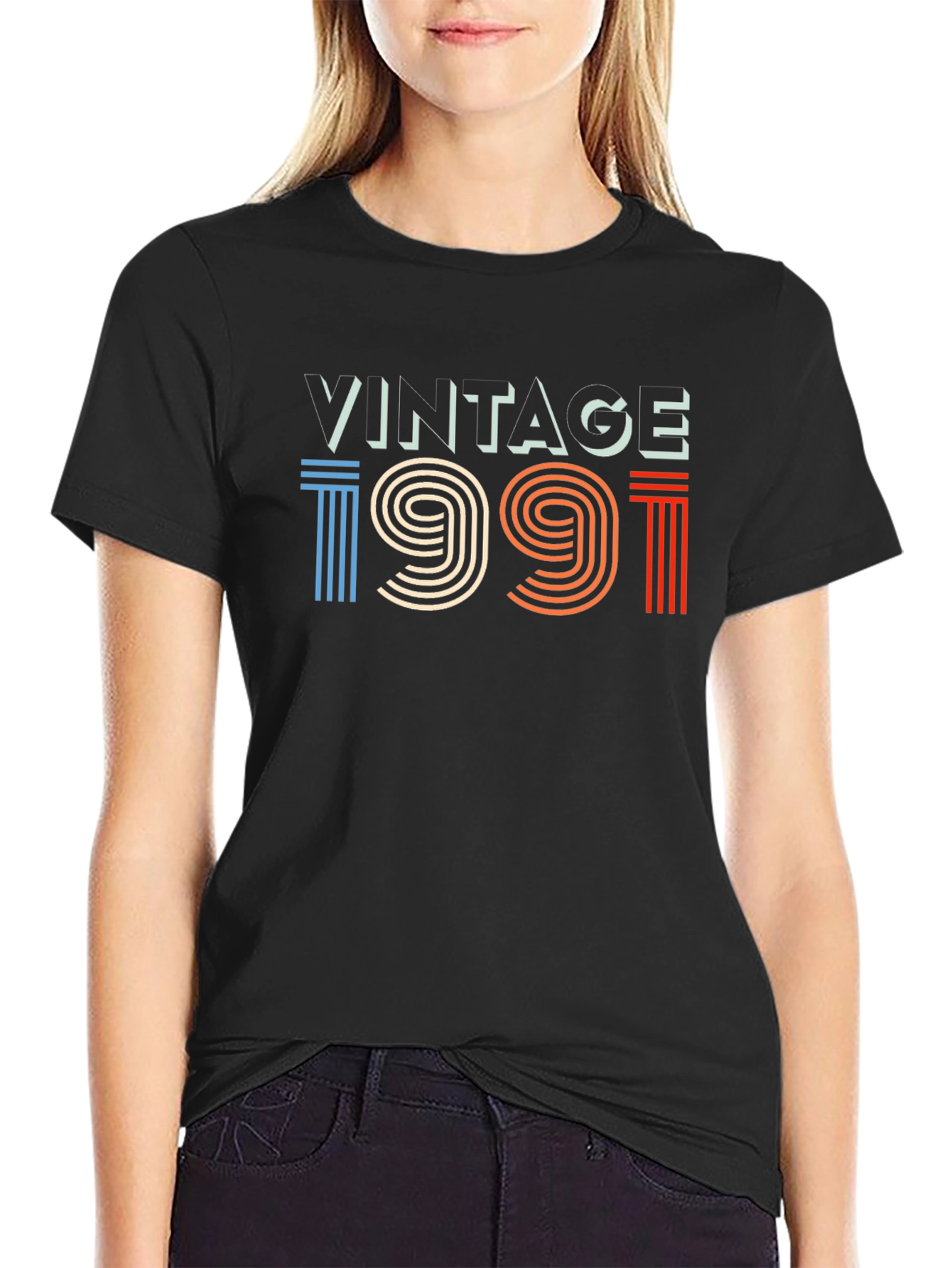 Black Vintage 1991 Birthday T-Shirt view 2