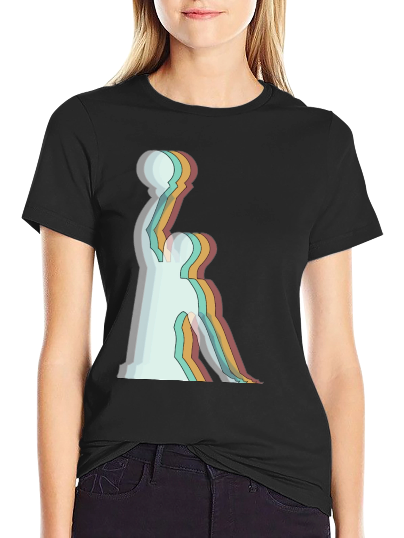 Black Retro Basketball Player Graphic Tee - Black Cotton T-Shirt view 2