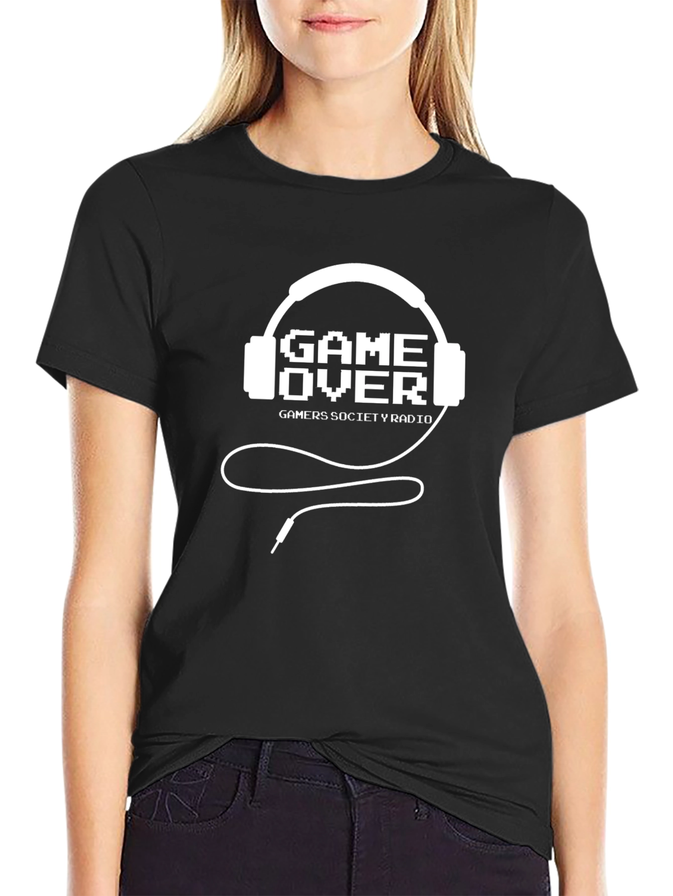 Black Game Over Headphone Gamer Society Radio T-Shirt view 2