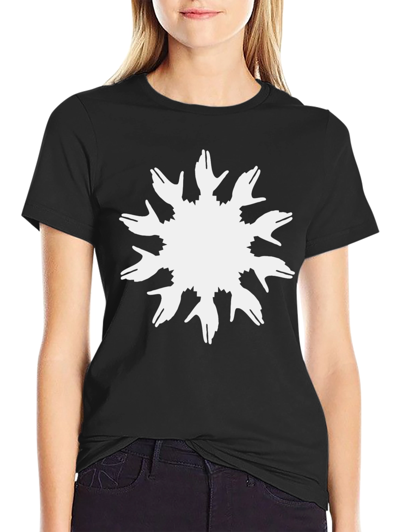 Black Unique Hands Sunburst Graphic Black T-Shirt view 2
