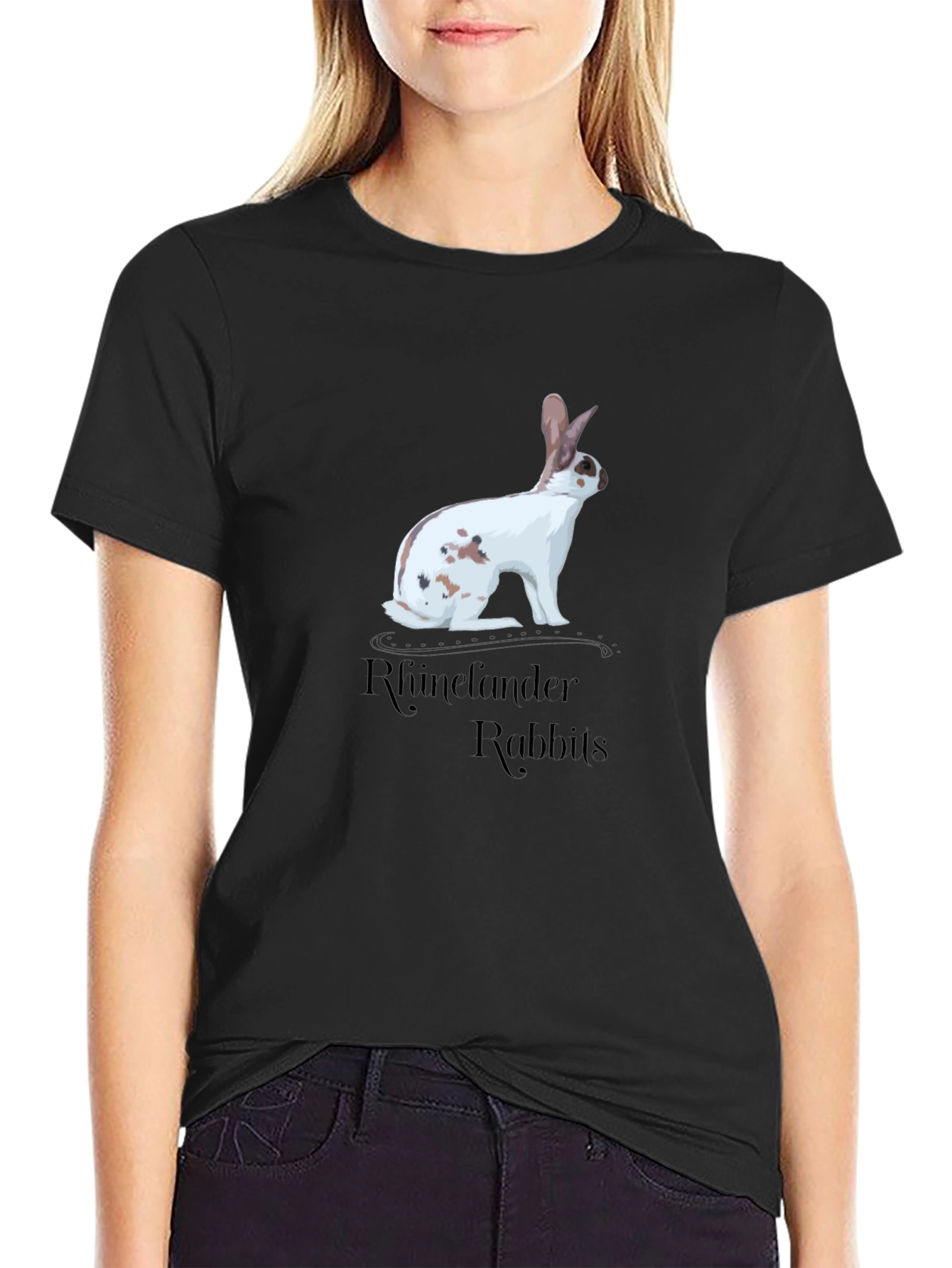 Black Rhinelander Rabbit Graphic Tee - Black Cotton T-Shirt view 2