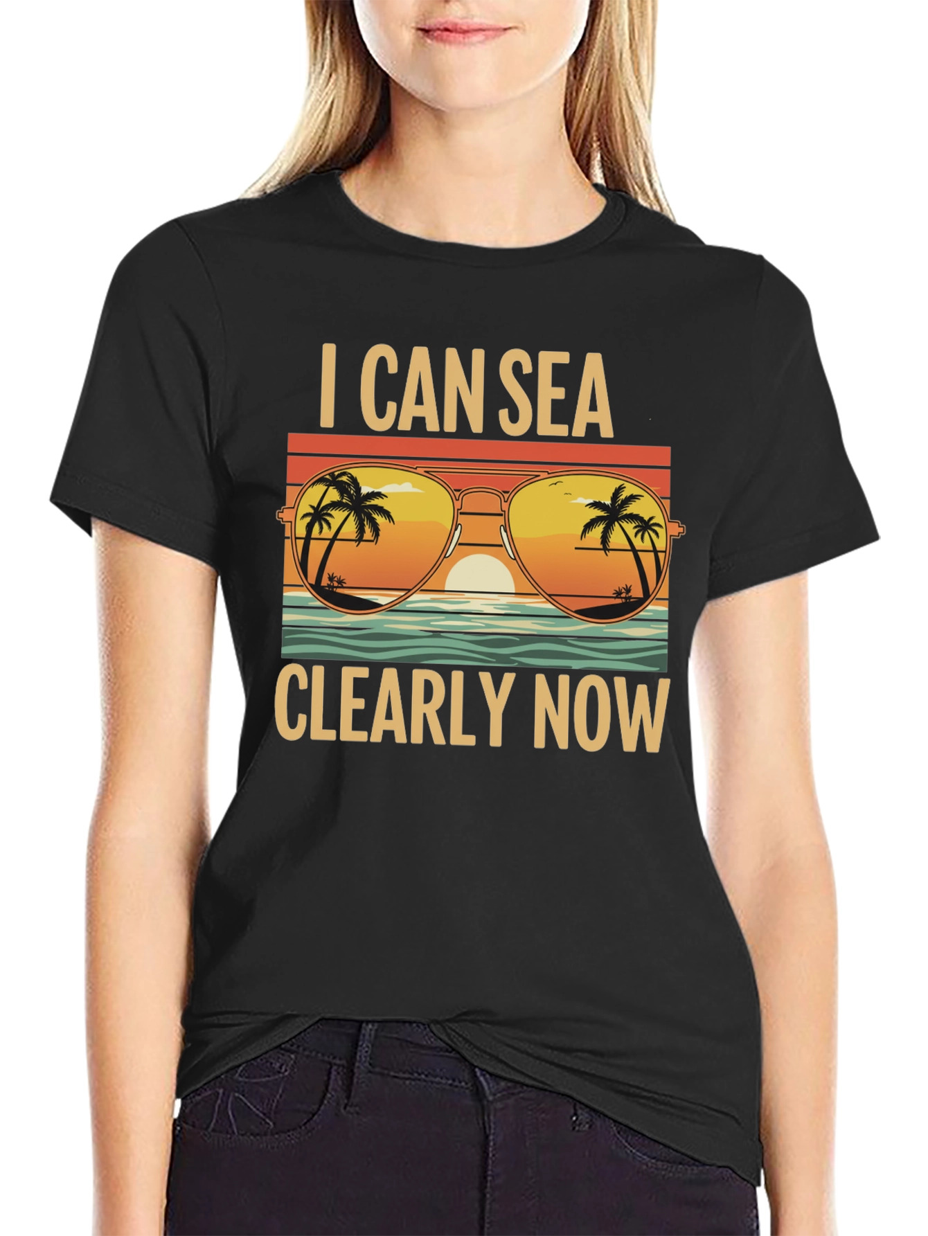 Black I Can Sea Clearly Now T-Shirt: Coastal Vibes Tee view 2