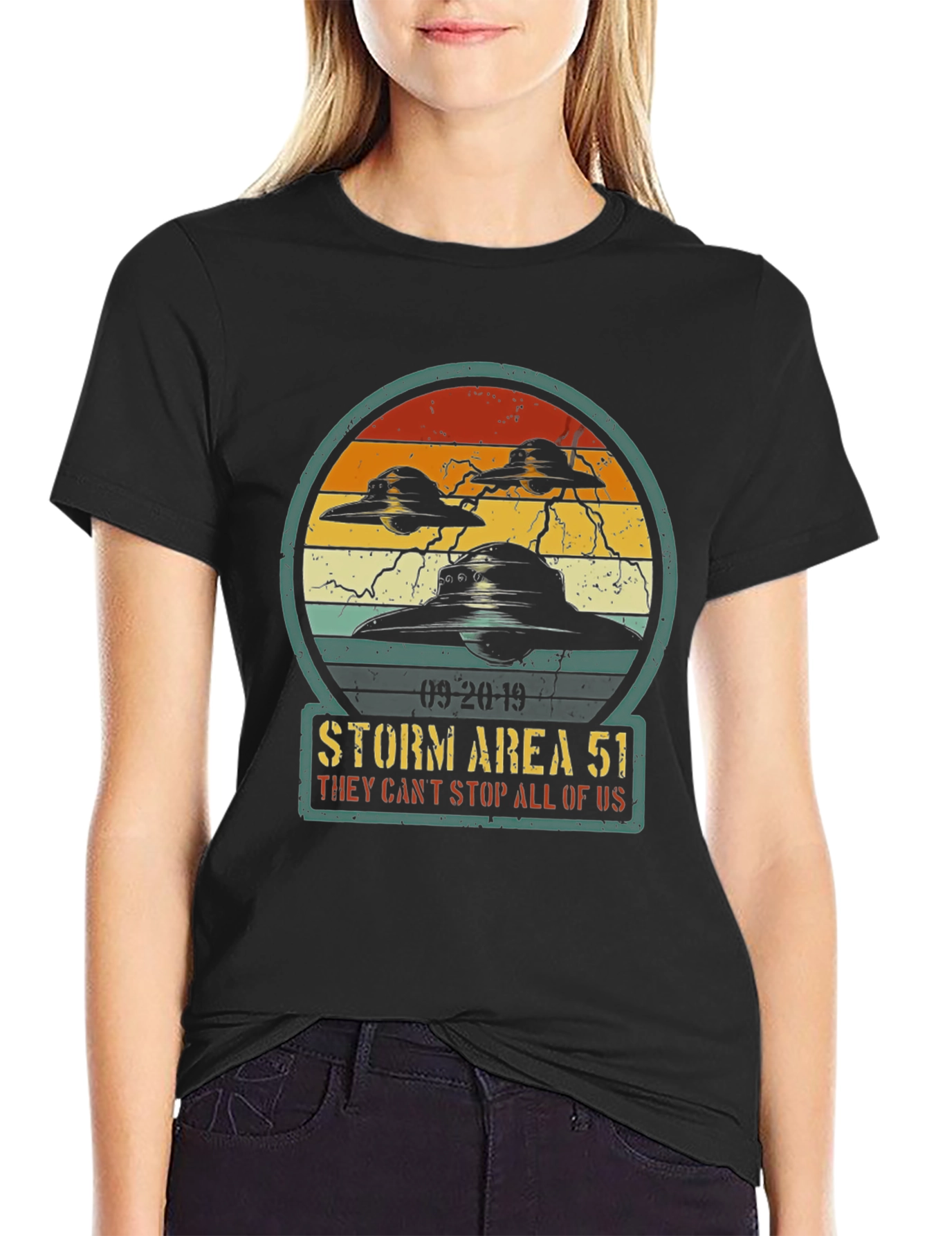 Black Storm Area 51 Graphic Tee - They Can't Stop All of Us T-Shirt view 2