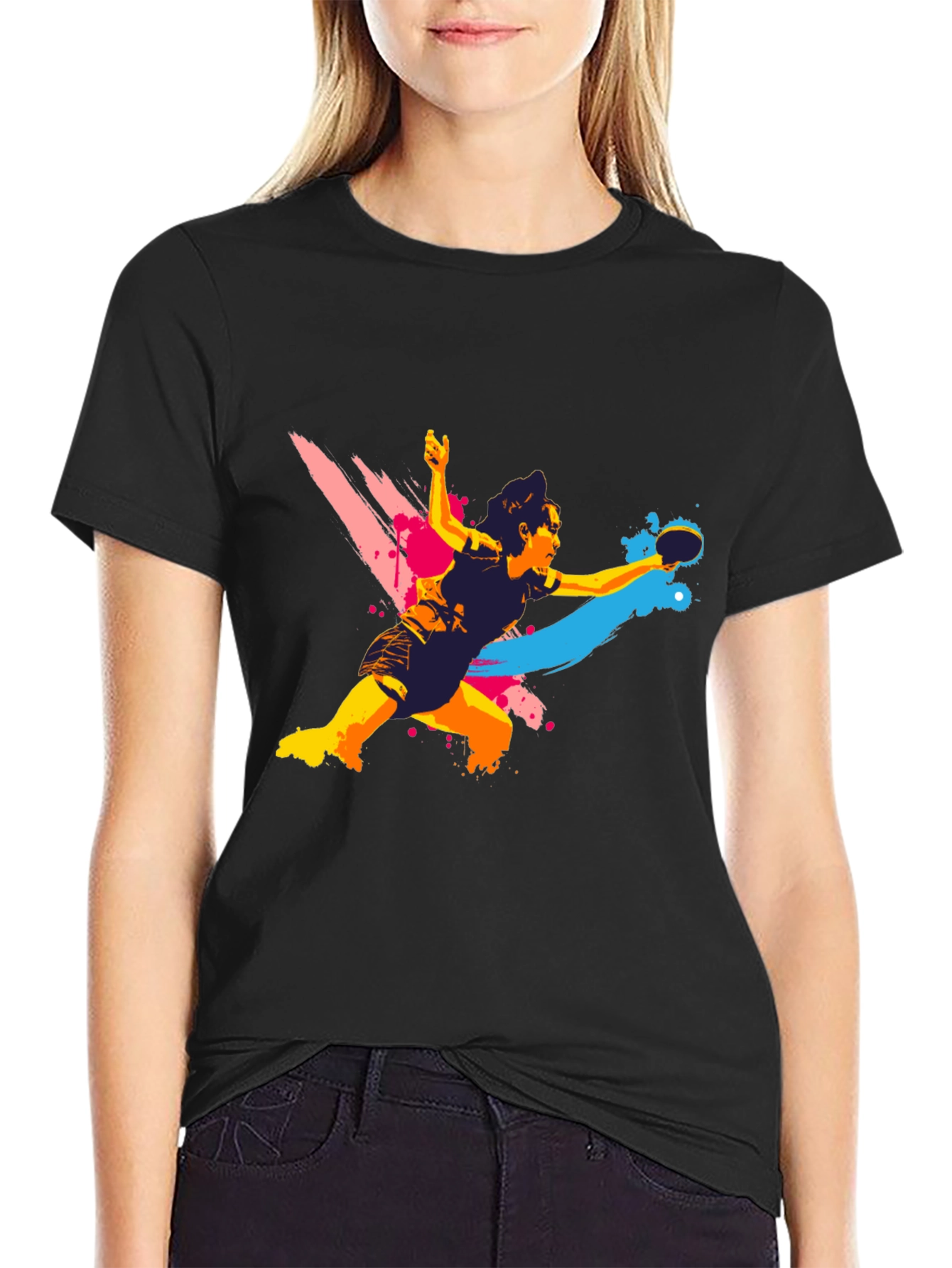 Black Ping Pong Player Graphic T-Shirt view 2