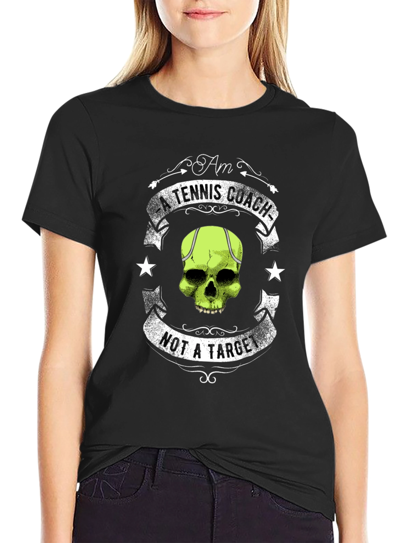 Black Tennis Coach Skull Graphic T-Shirt - Unique Design view 2
