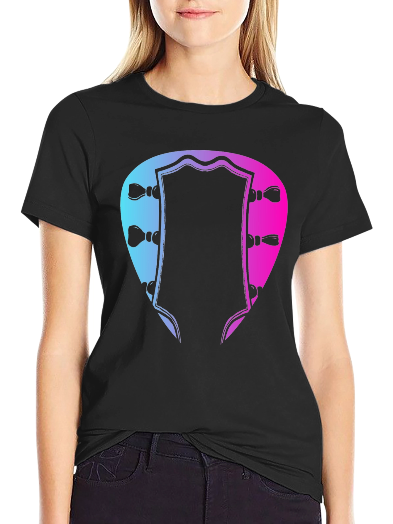 Black Guitar Headstock T-Shirt - Music Lover Tee view 2