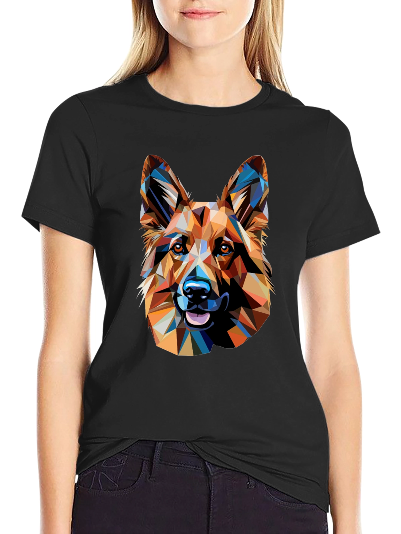 Black Geometric German Shepherd Graphic Tee view 2