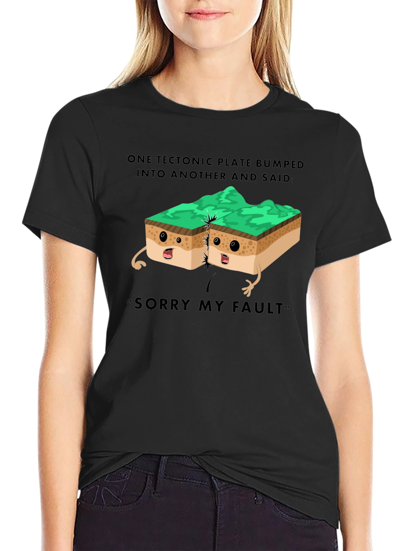 Black Tectonic Plate Humor T-Shirt, Geology Pun Tee view 2