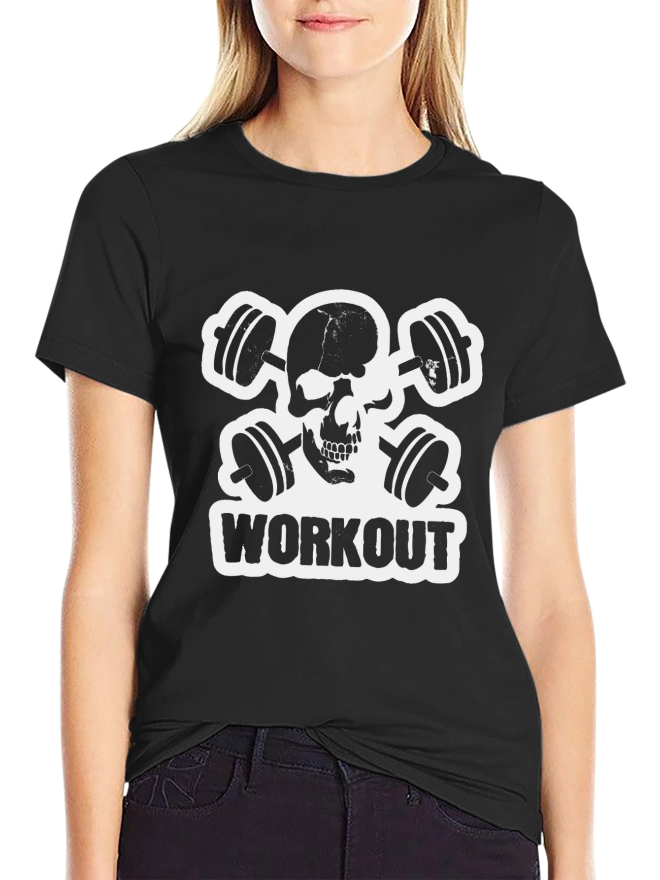 Black Workout Skull Black T-Shirt view 2