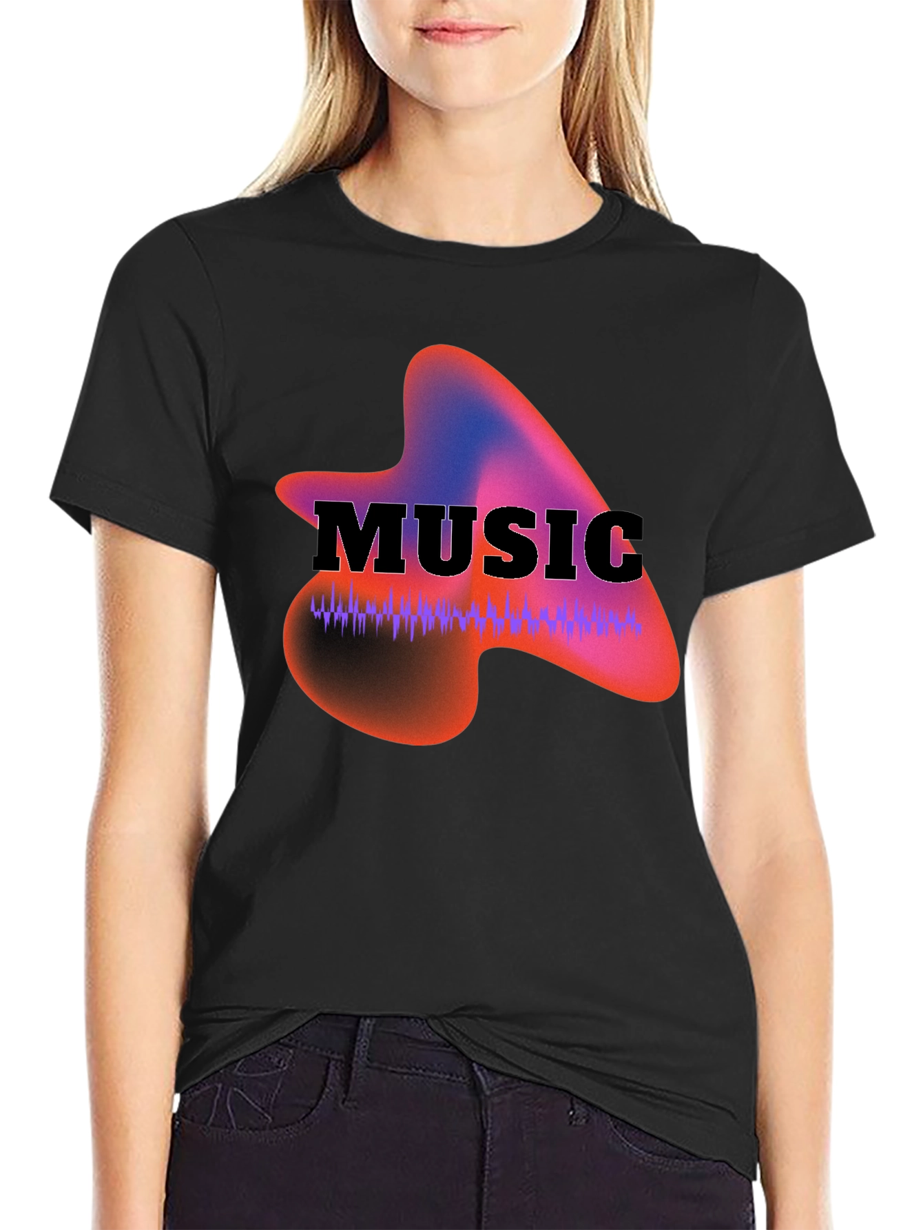 Black Music Waveform Graphic Black T-Shirt view 2
