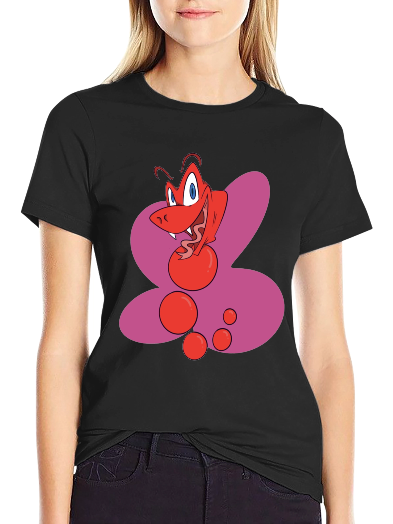 Black Cartoon Ant Graphic Black T-Shirt view 2