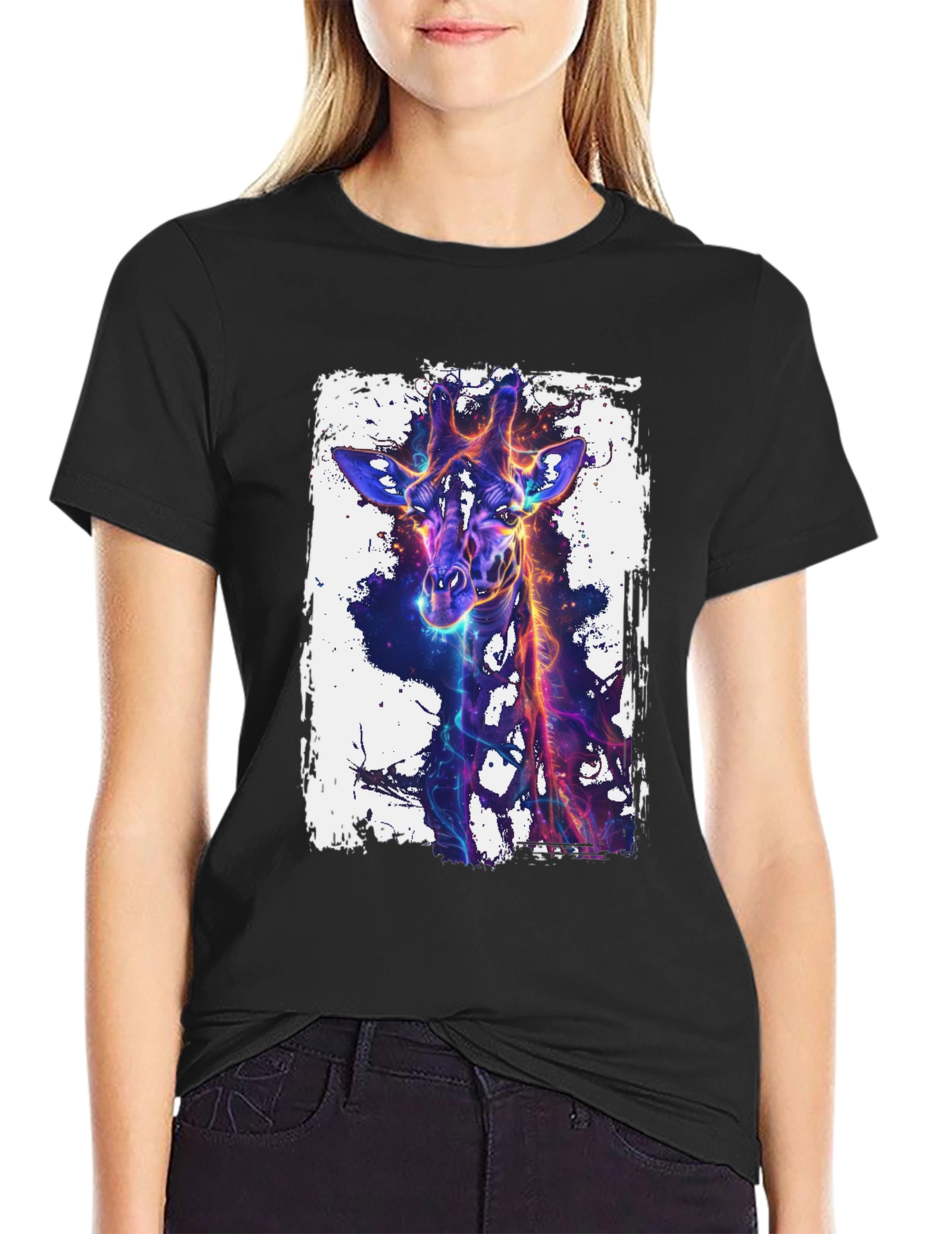 Black Neon Giraffe Graphic Tee - Black view 2