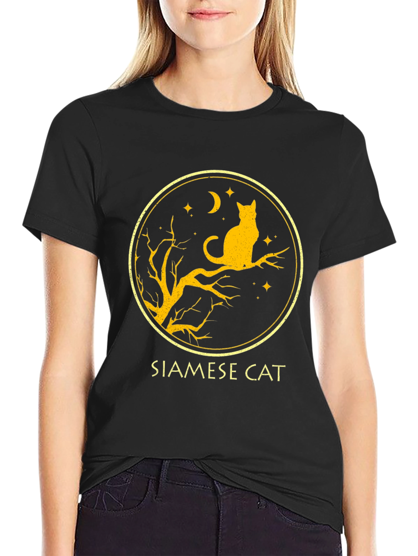 Black Siamese Cat T-Shirt - Black view 2