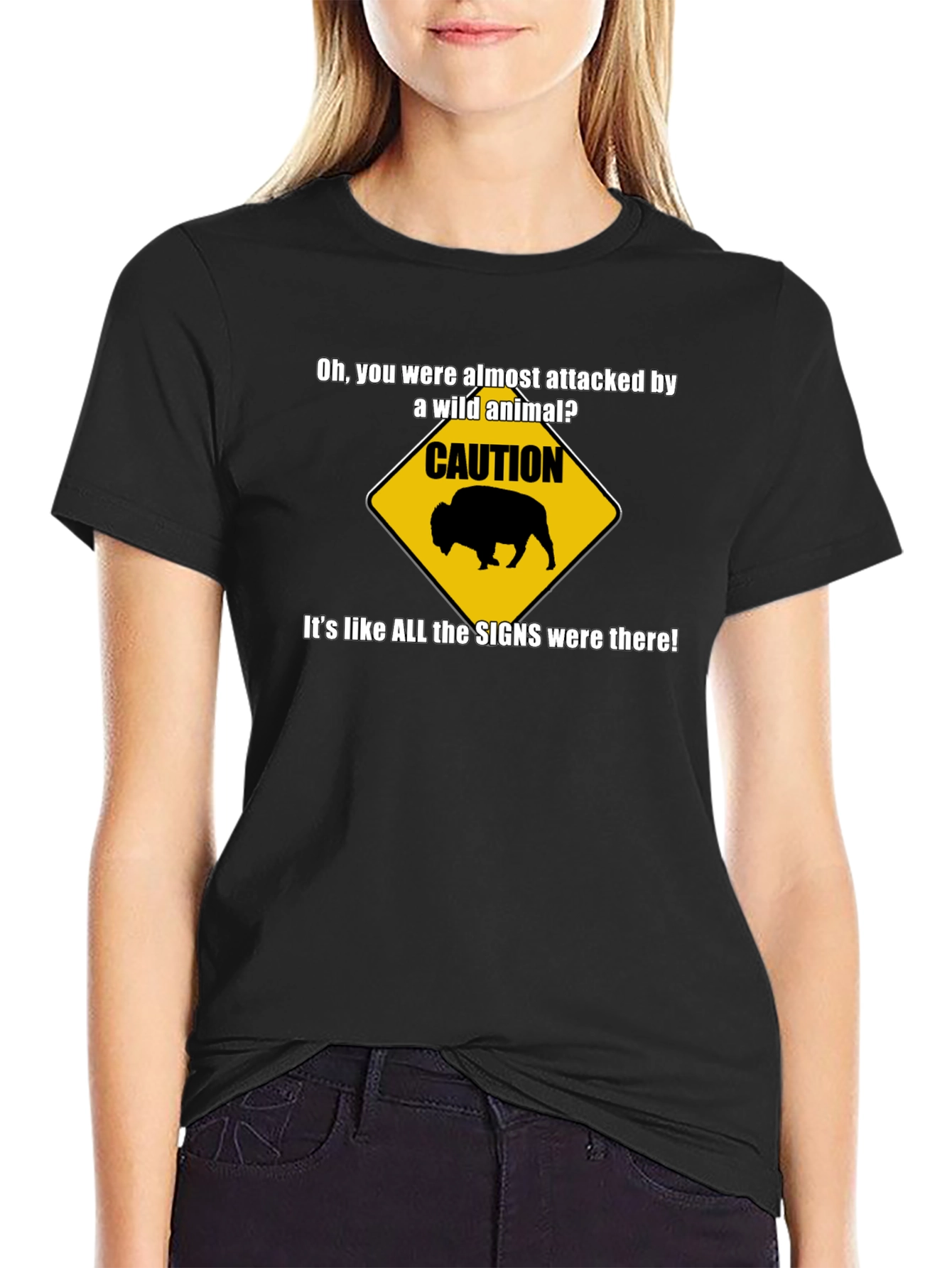 Black Caution Wild Animal Graphic T-Shirt view 2