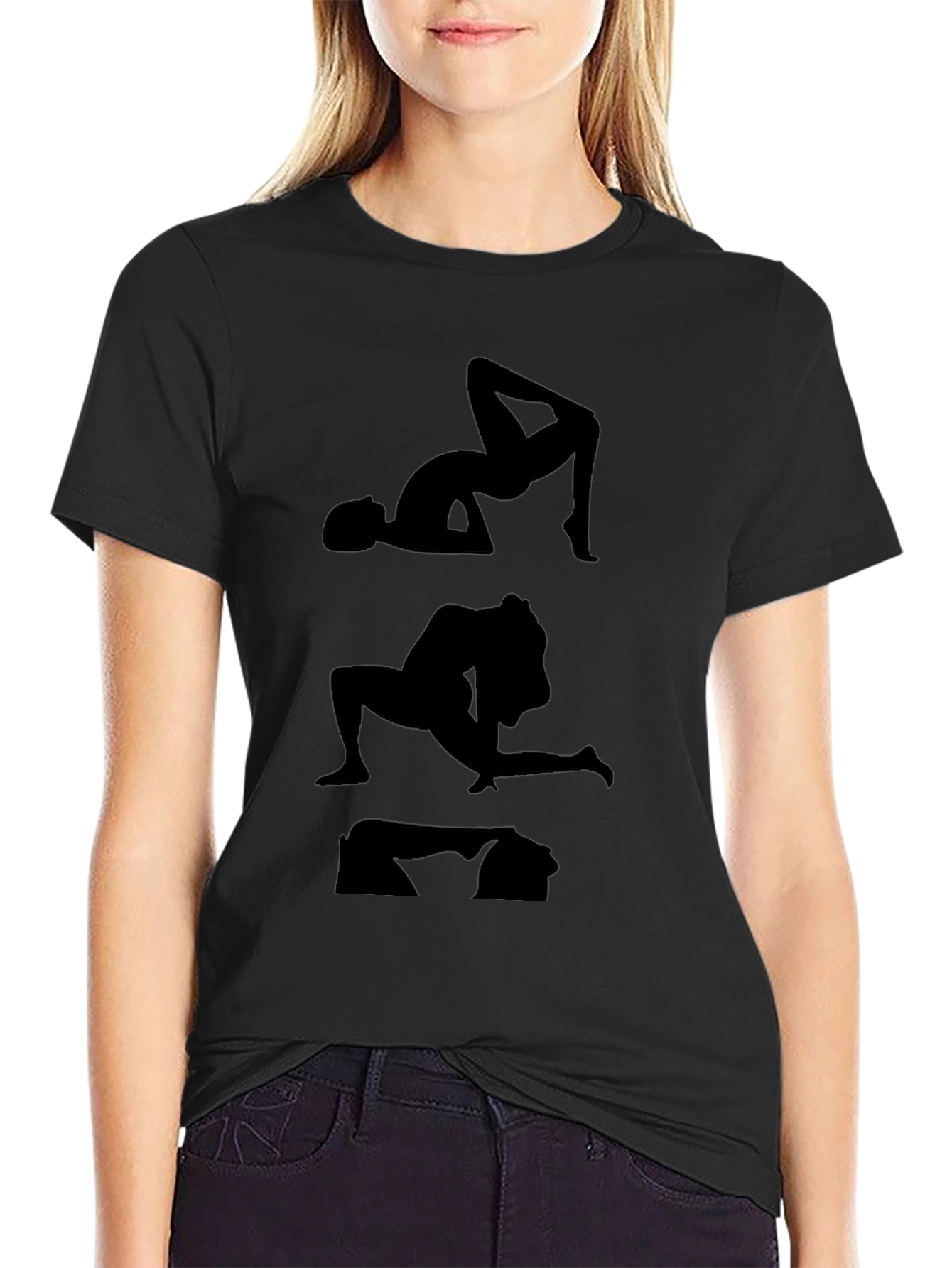 Black Silhouette Yoga Pose Graphic Tee - Black view 2