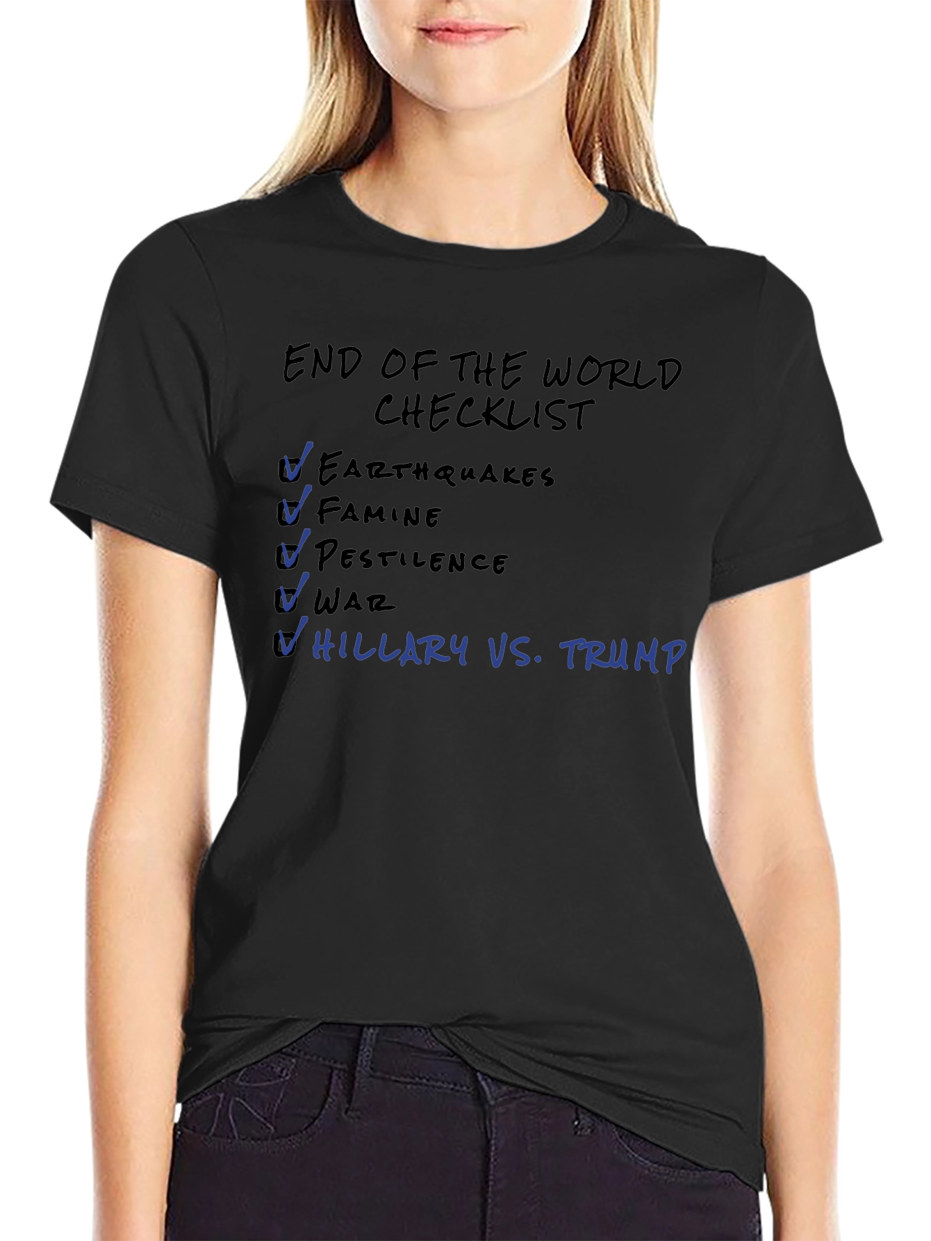 Black End of The World Checklist T-Shirt view 2