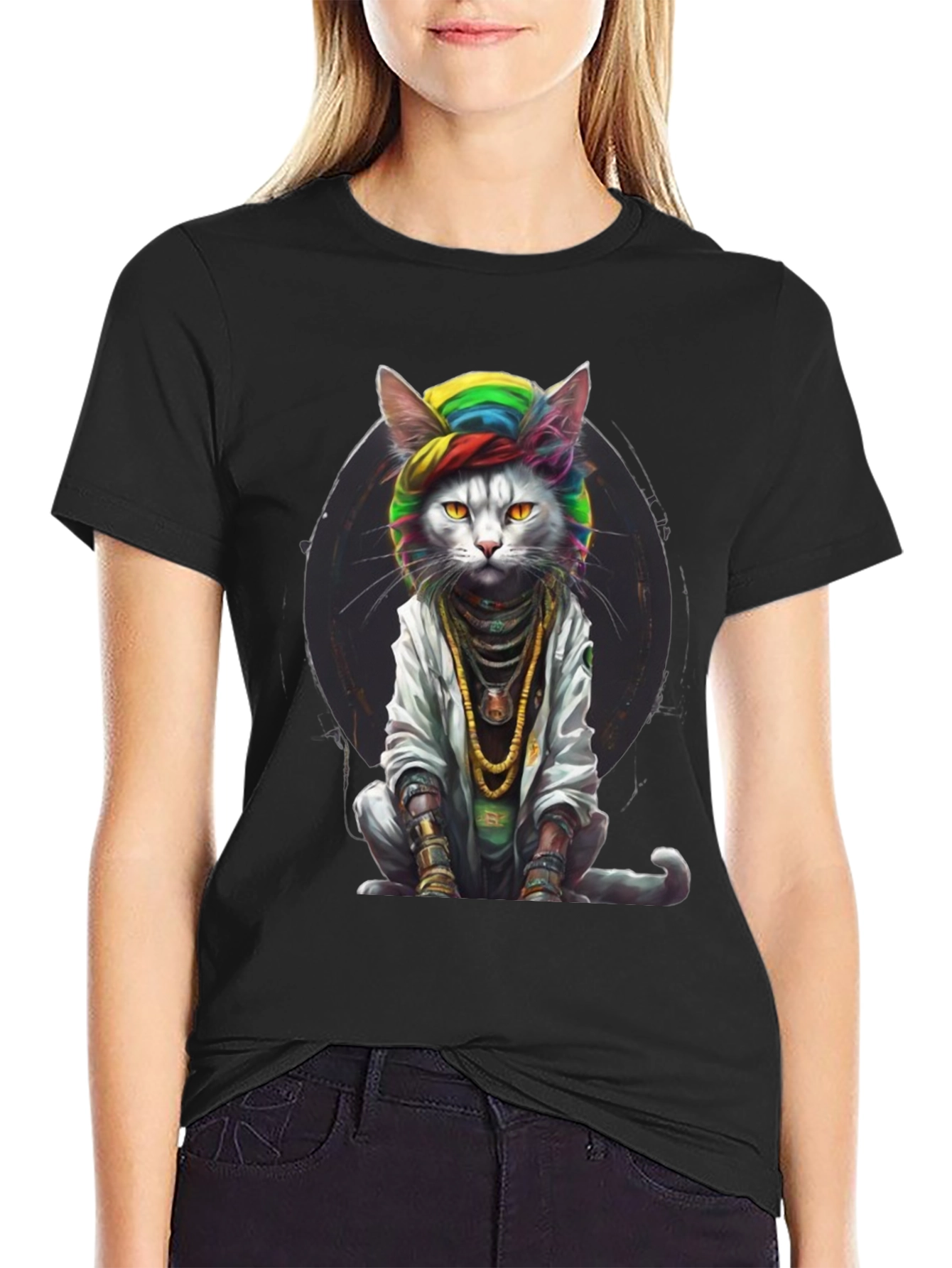 Black Cool Cat Graphic Tee view 2