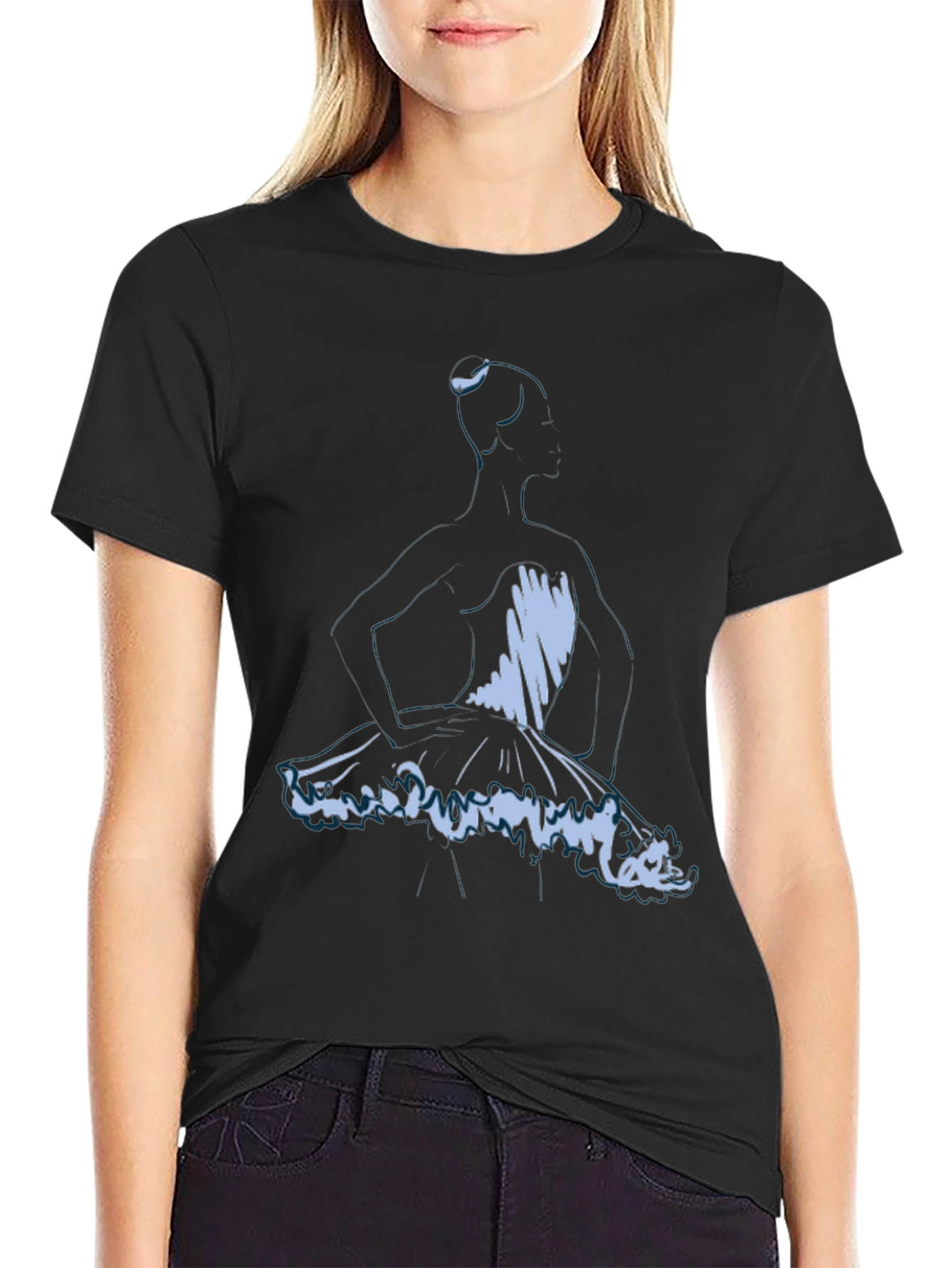 Black Ballerina Sketch Graphic Tee - Soft Black T-Shirt view 2
