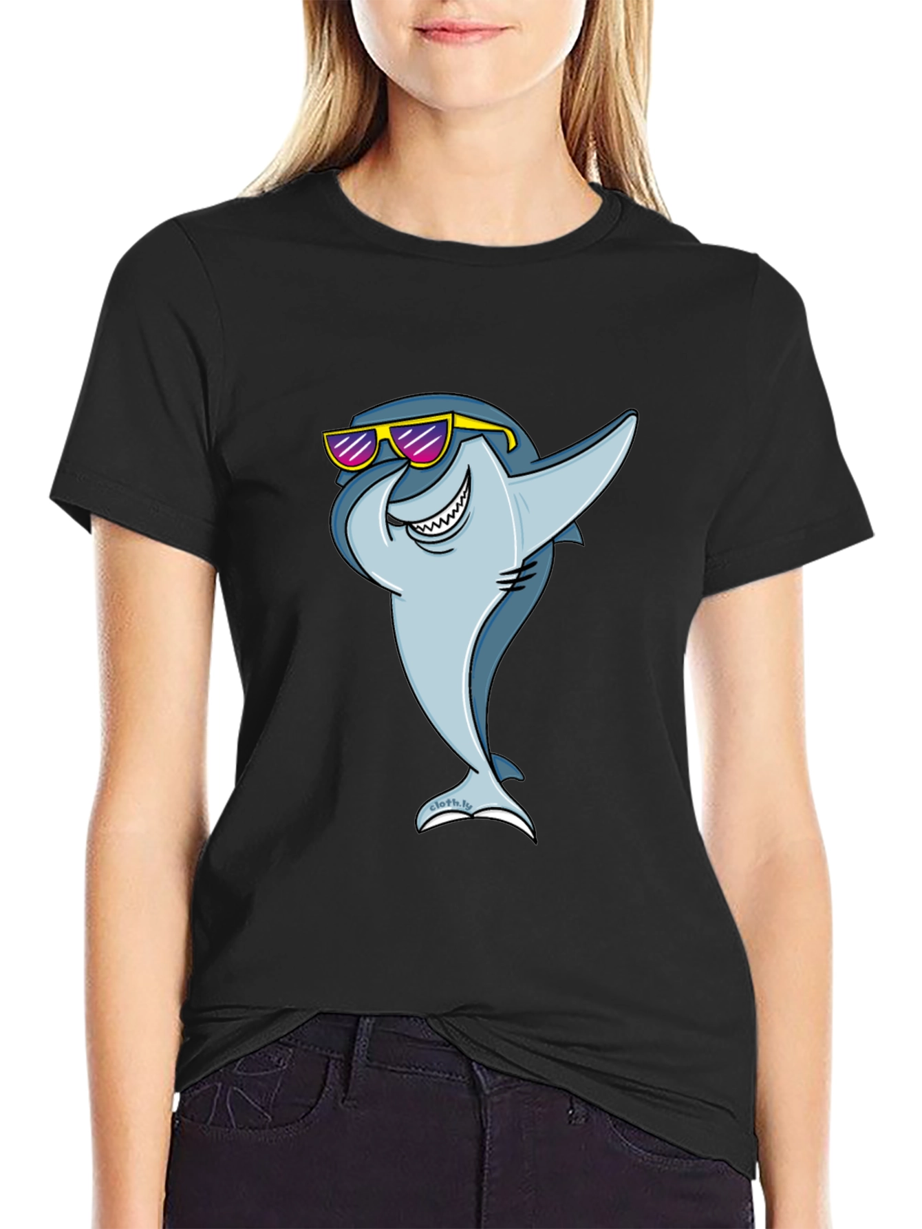 Black Cool Shark Graphic Tee - Black Cotton T-Shirt view 2