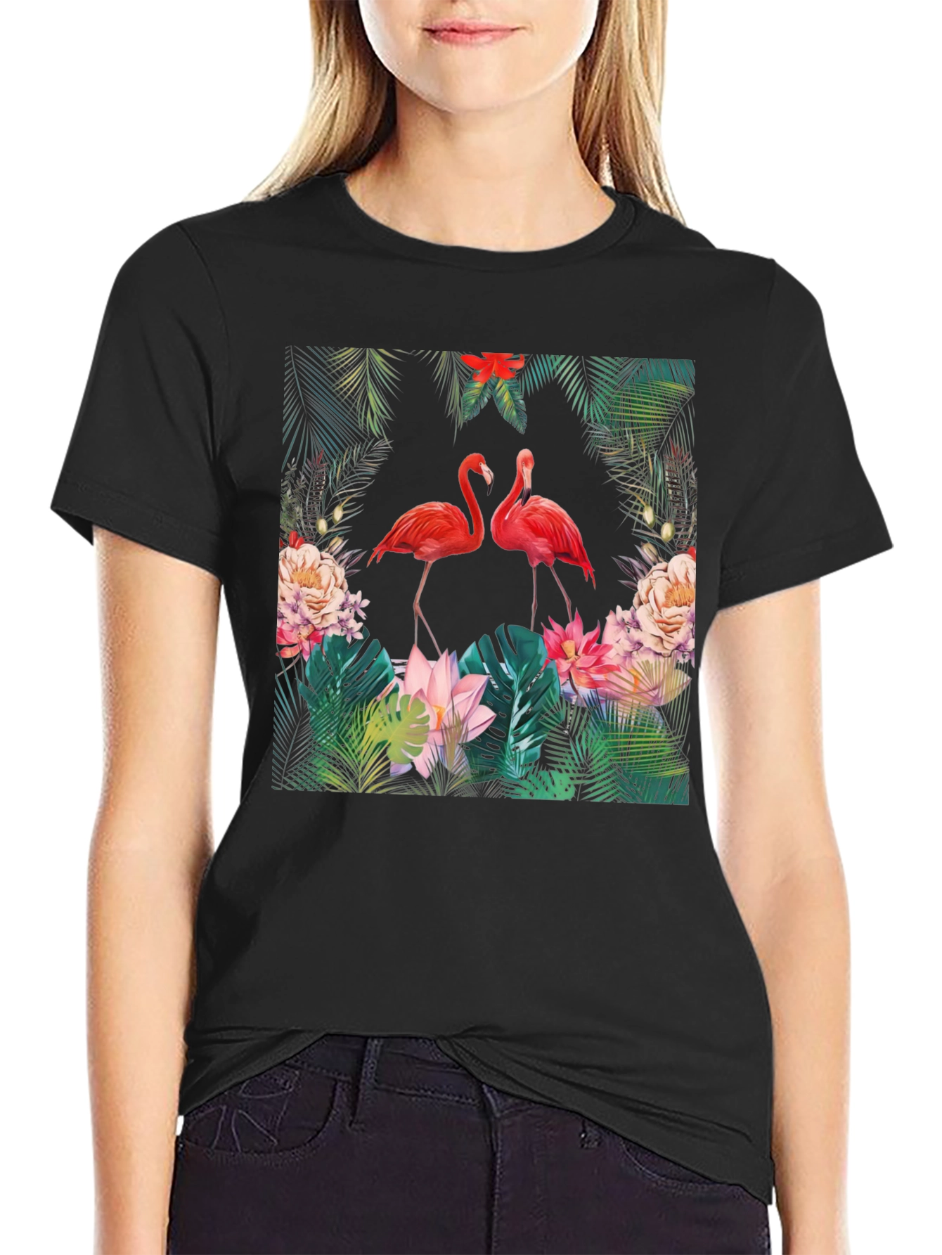 Black Tropical Flamingo Graphic Tee view 2