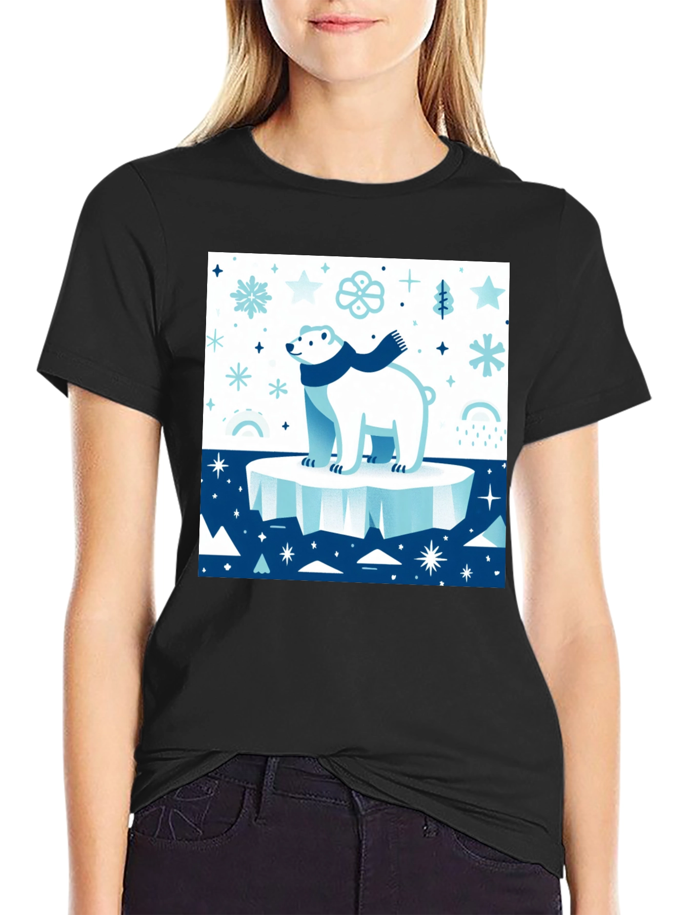 Black Polar Bear Winter Scene Graphic Tee view 2