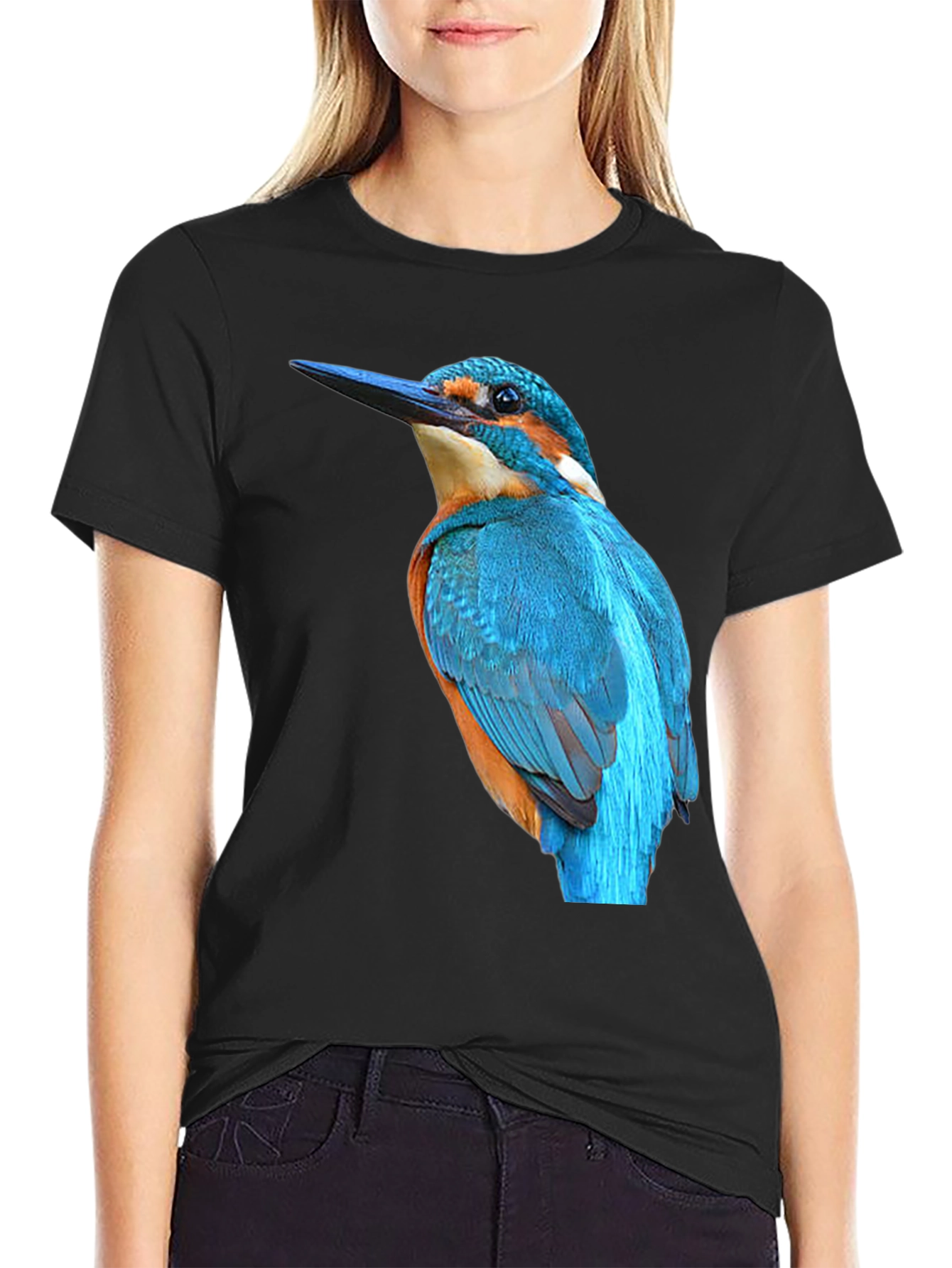 Black Kingfisher Bird Graphic Black T-Shirt view 2