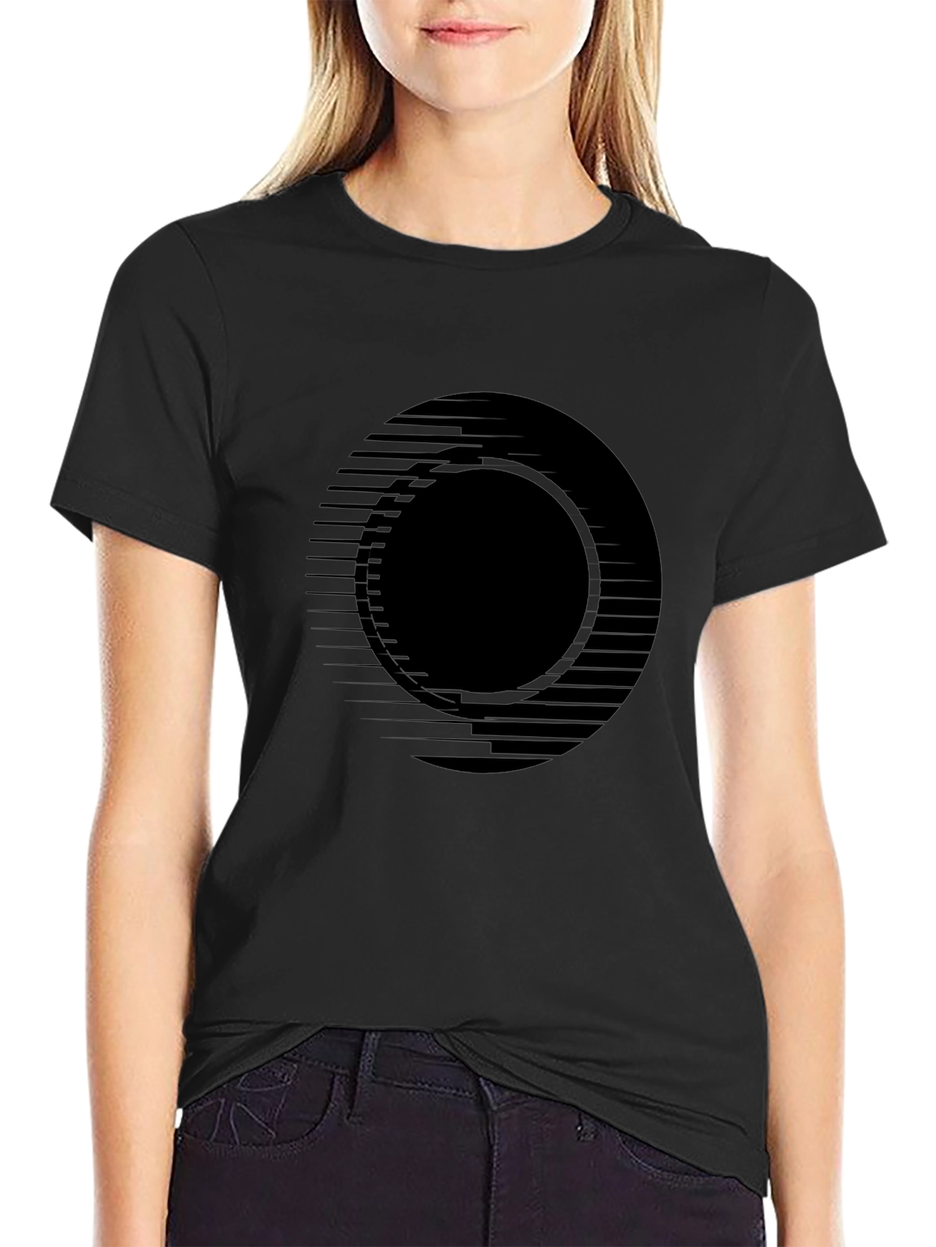Black Men's Black Graphic Tee - Modern Circle Design view 2