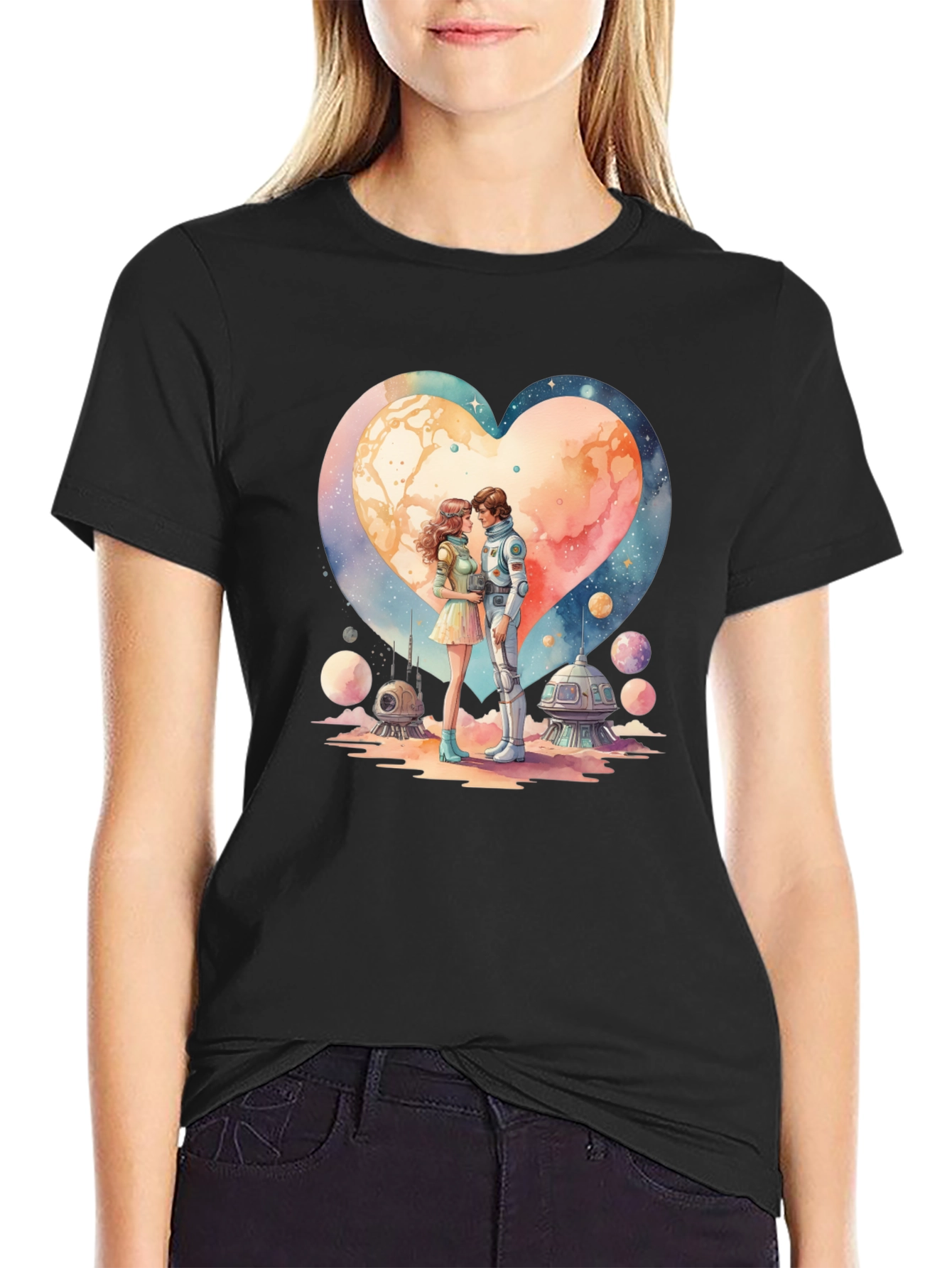 Black Space Romance Graphic T-Shirt view 2