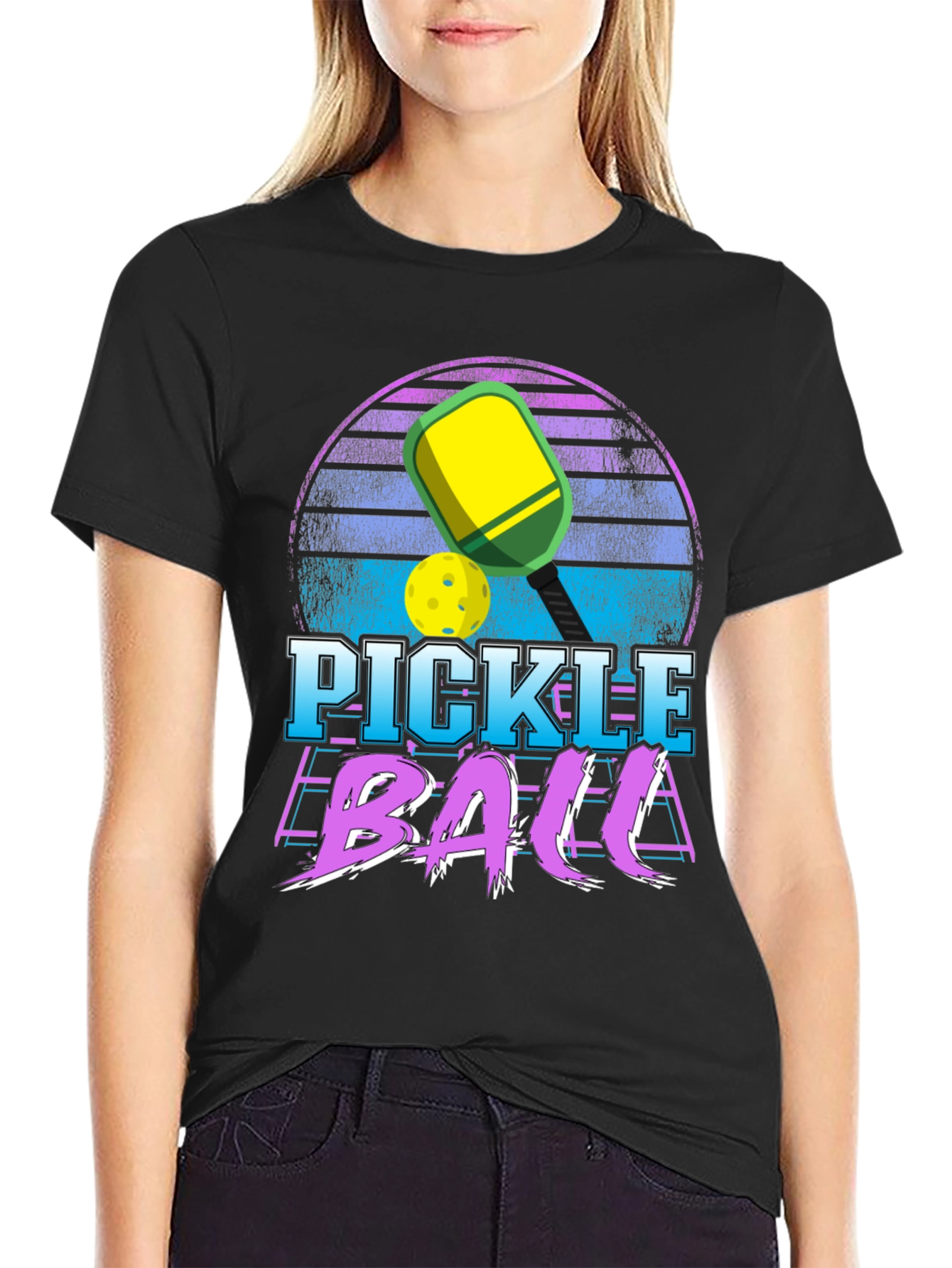 Black Retro Pickleball Graphic T-Shirt view 2