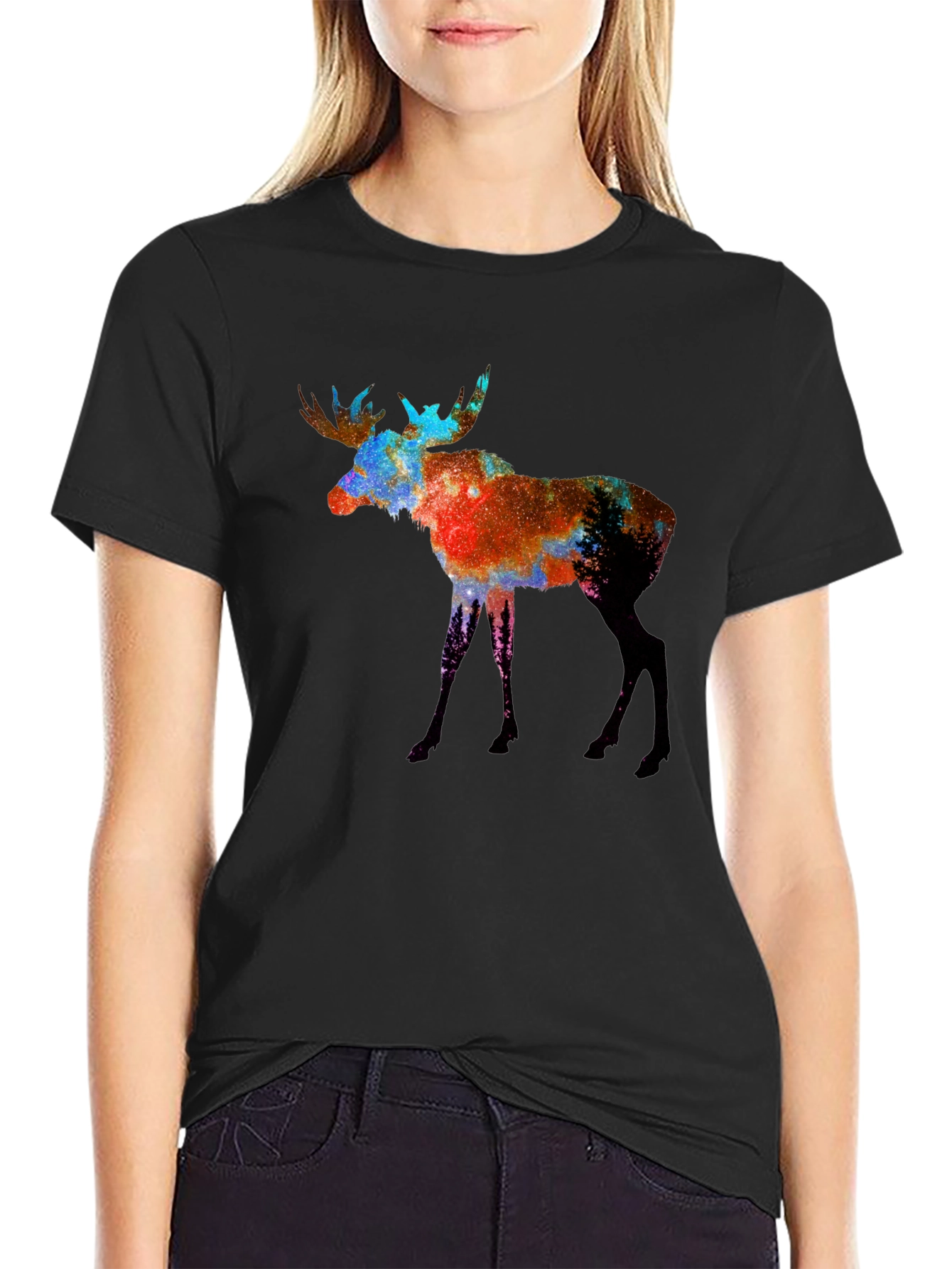 Black Moose Silhouette Graphic Tee - Men's Black T-Shirt view 2