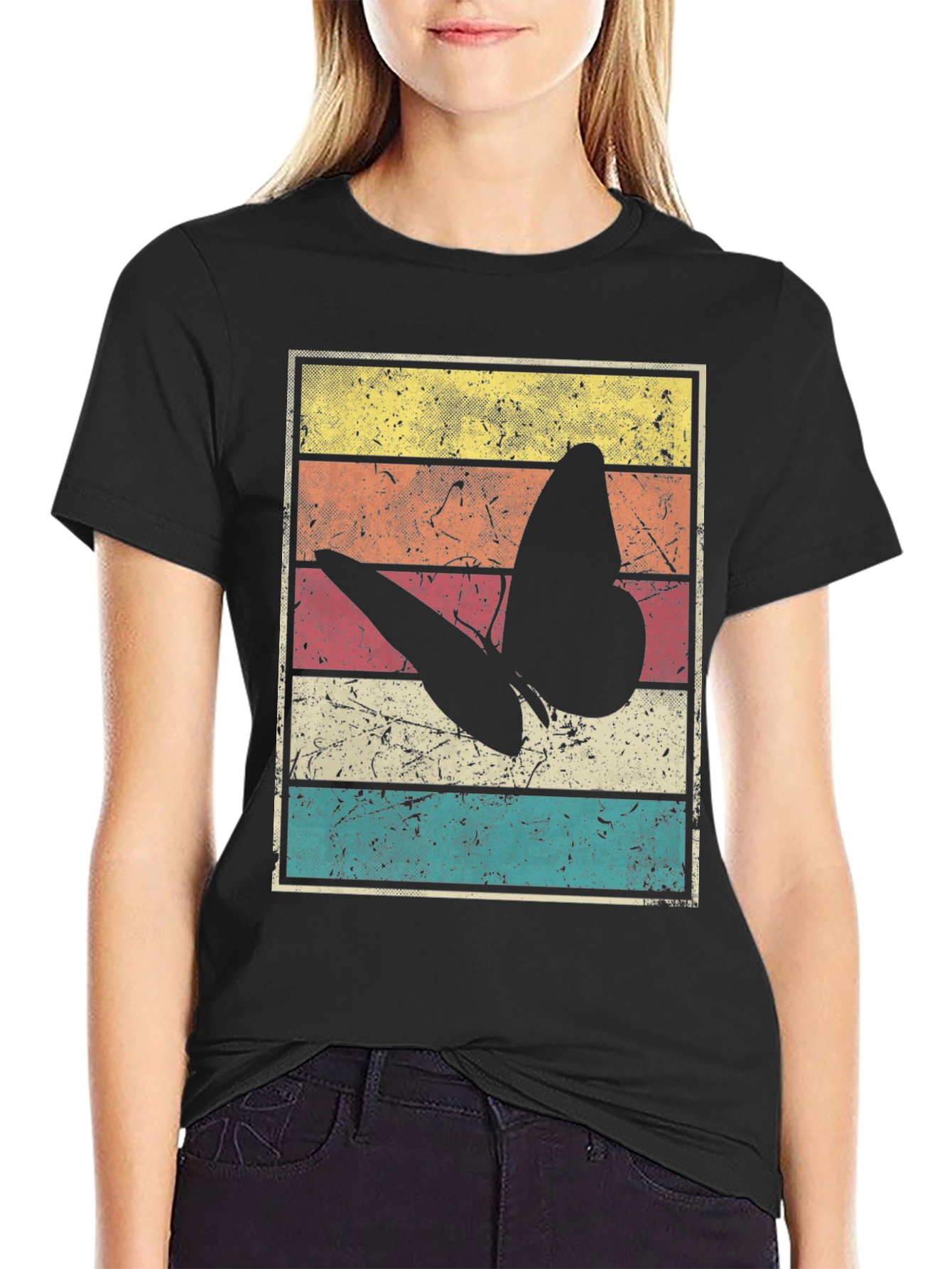 Black Retro Butterfly Graphic T-Shirt - Vintage Style view 2