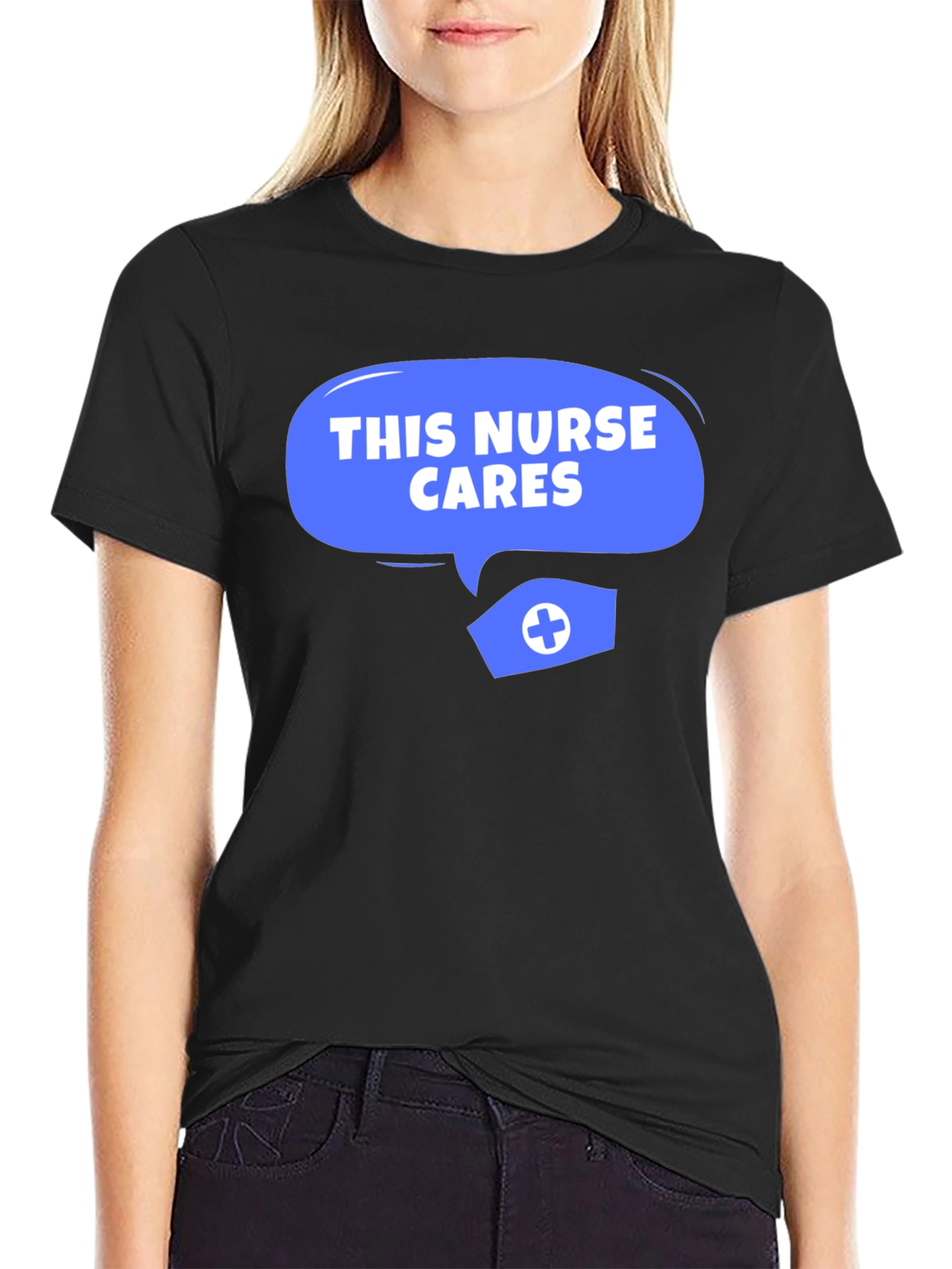 Black This Nurse Cares T-Shirt - Comfortable Black Tee view 2