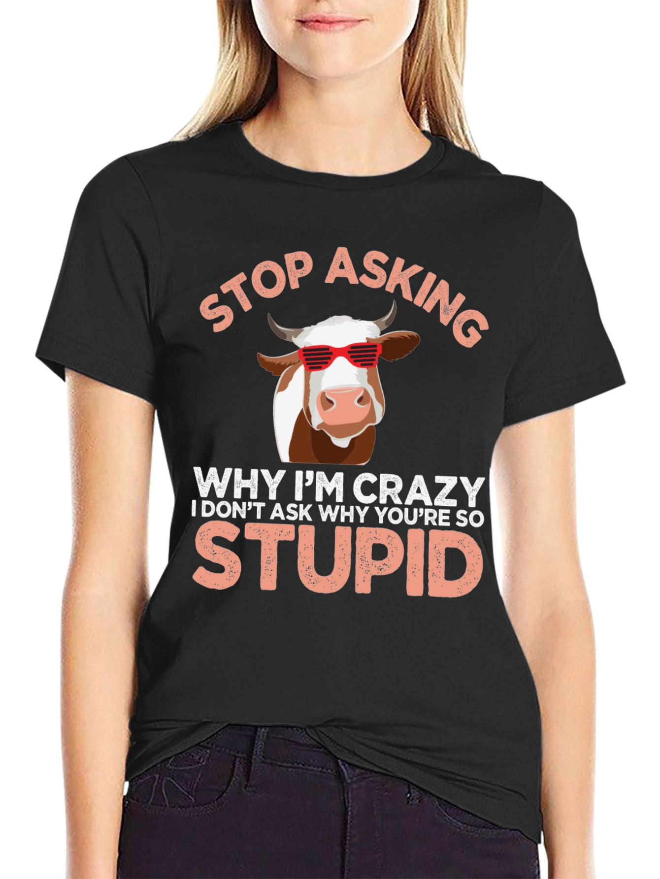 Black Crazy Cow T-Shirt: Funny Graphic Tee for Animal Lovers view 2