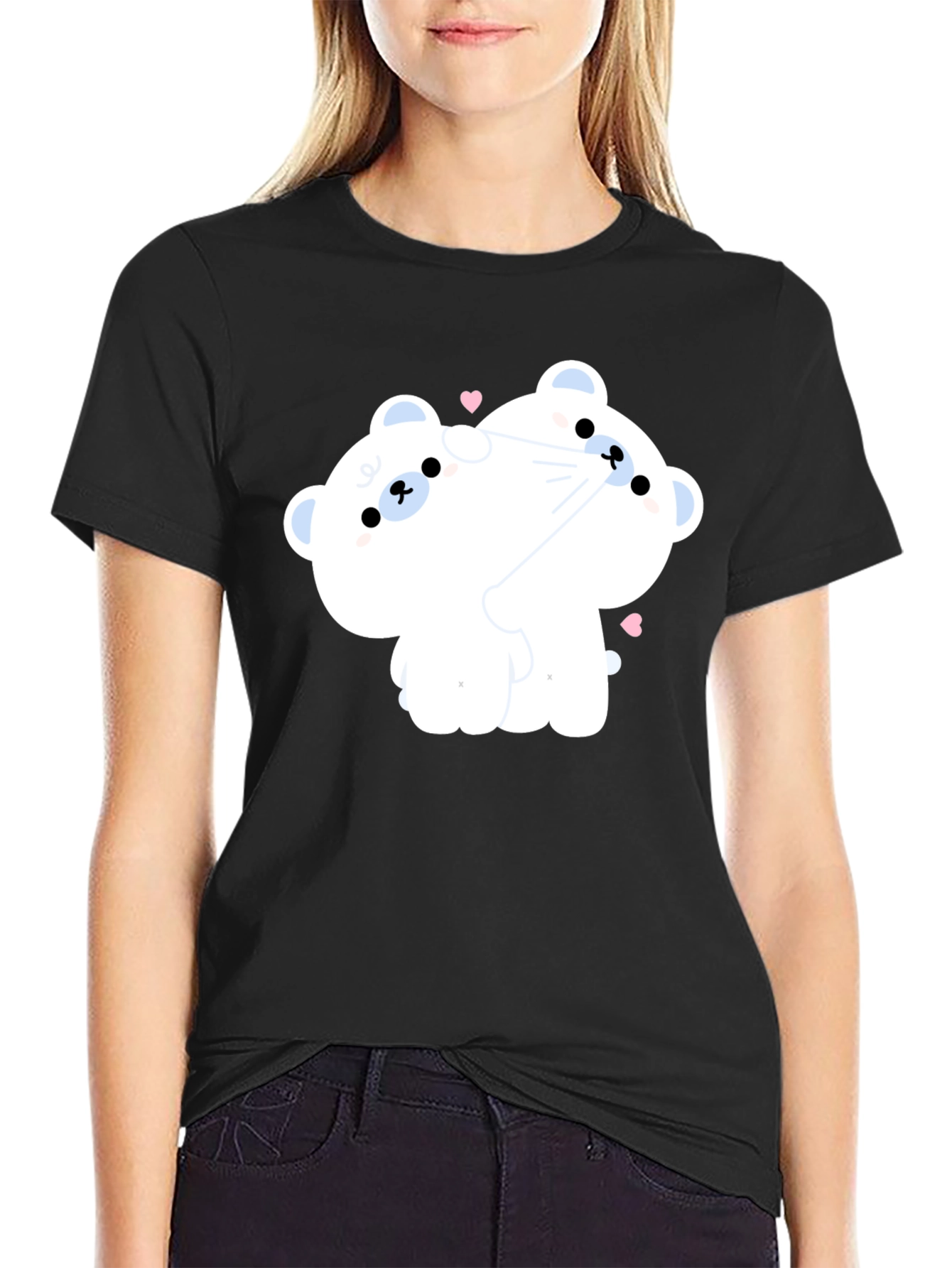 Black Cute Cartoon Bear T-Shirt view 2