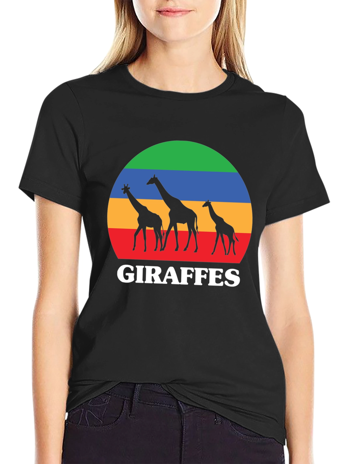 Black Giraffes Sunset Black T-Shirt view 2