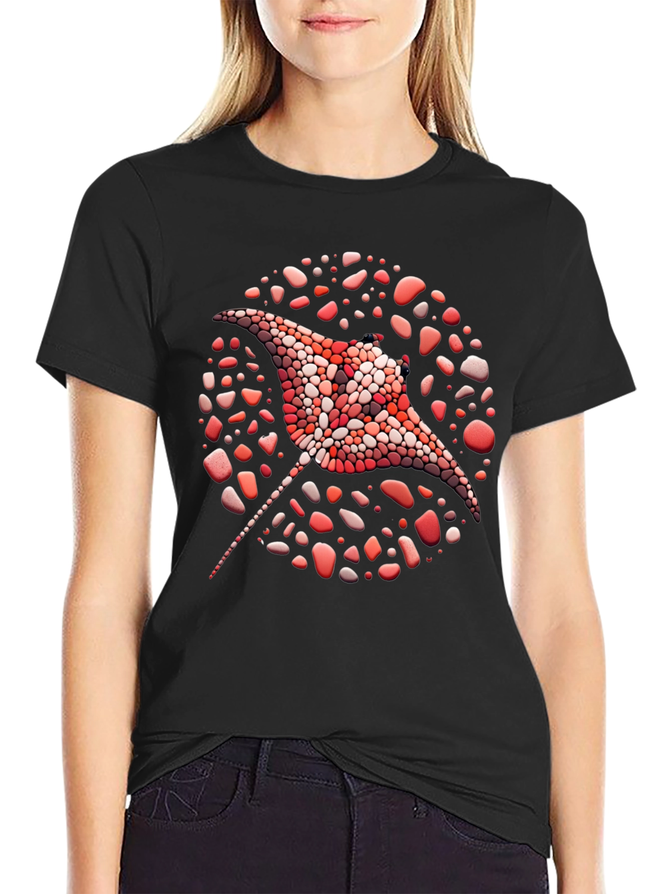 Black Manta Ray Mosaic Tee - Unique Graphic T-Shirt view 2