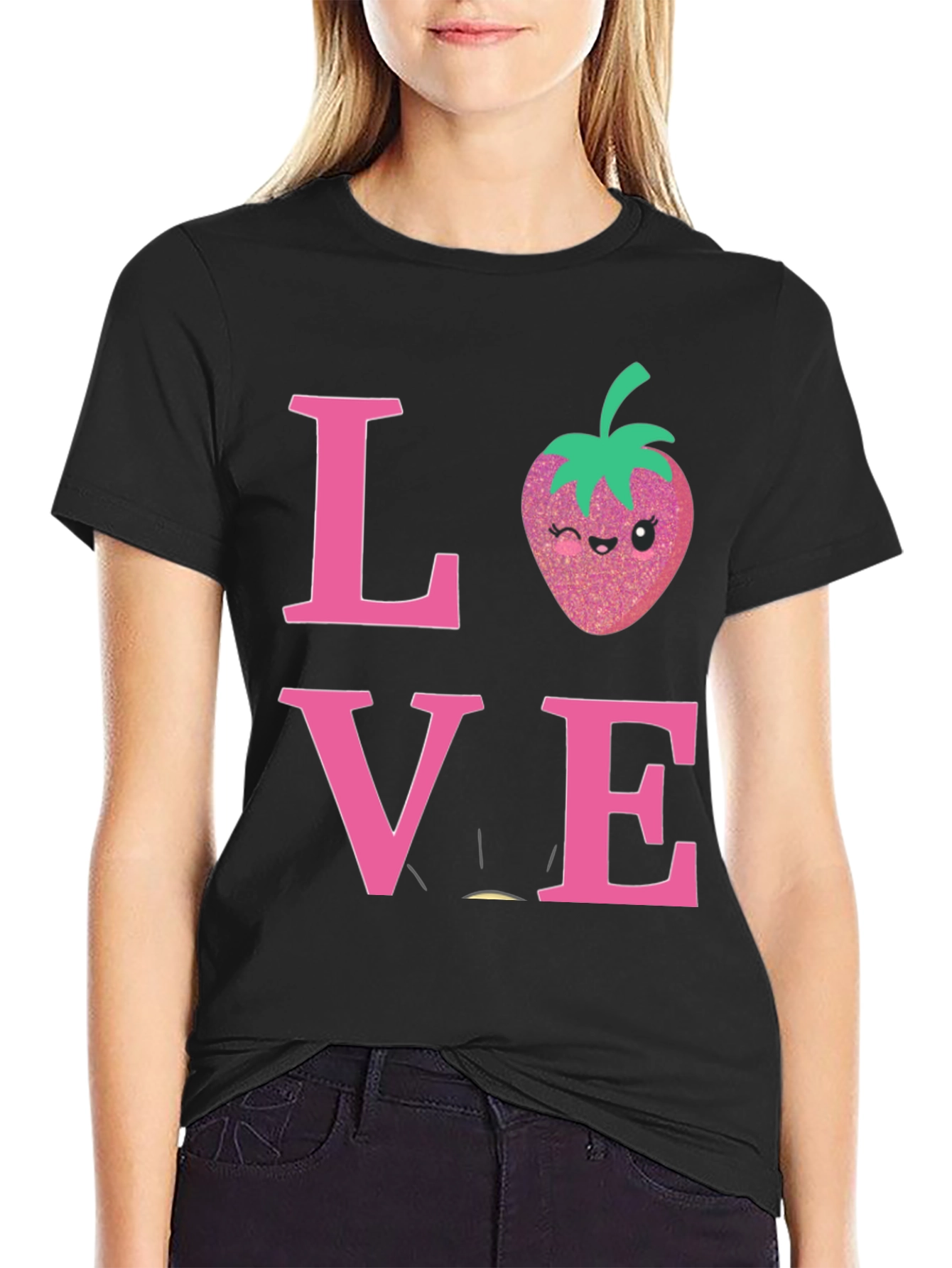 Black Love Strawberry Graphic T-Shirt view 2