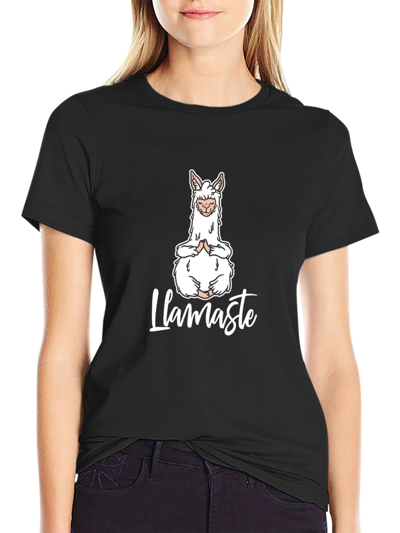 Black Llamaste Yoga T-Shirt - Black Cotton Blend view 2