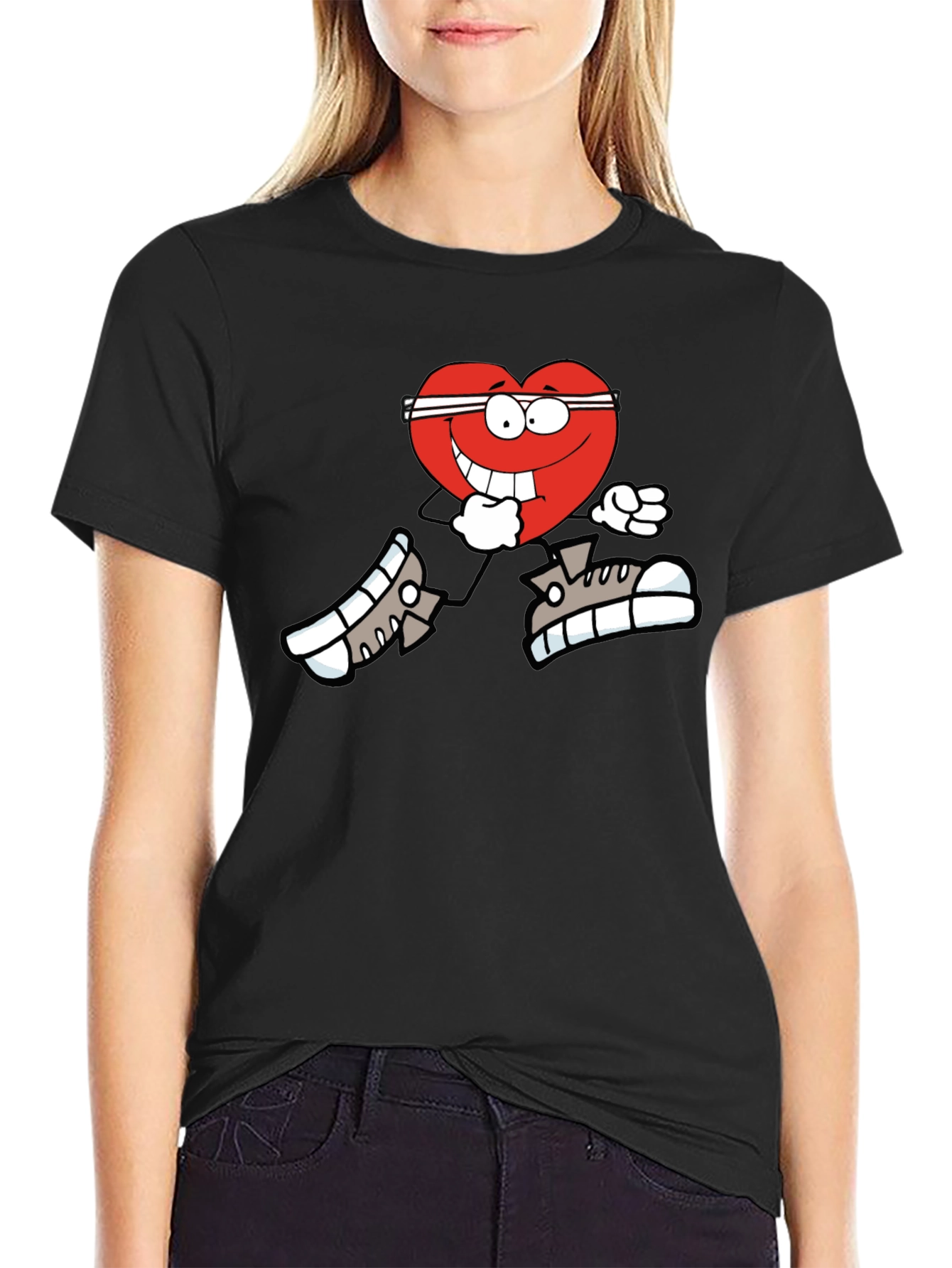 Black Running Heart Graphic Tee - Black Cotton Blend view 2
