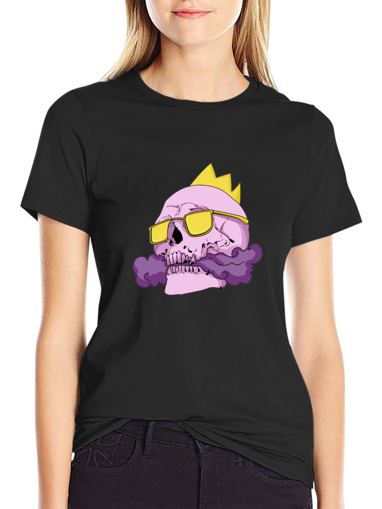 Black Skull King T-Shirt - Gold Crown & Sunglasses view 2