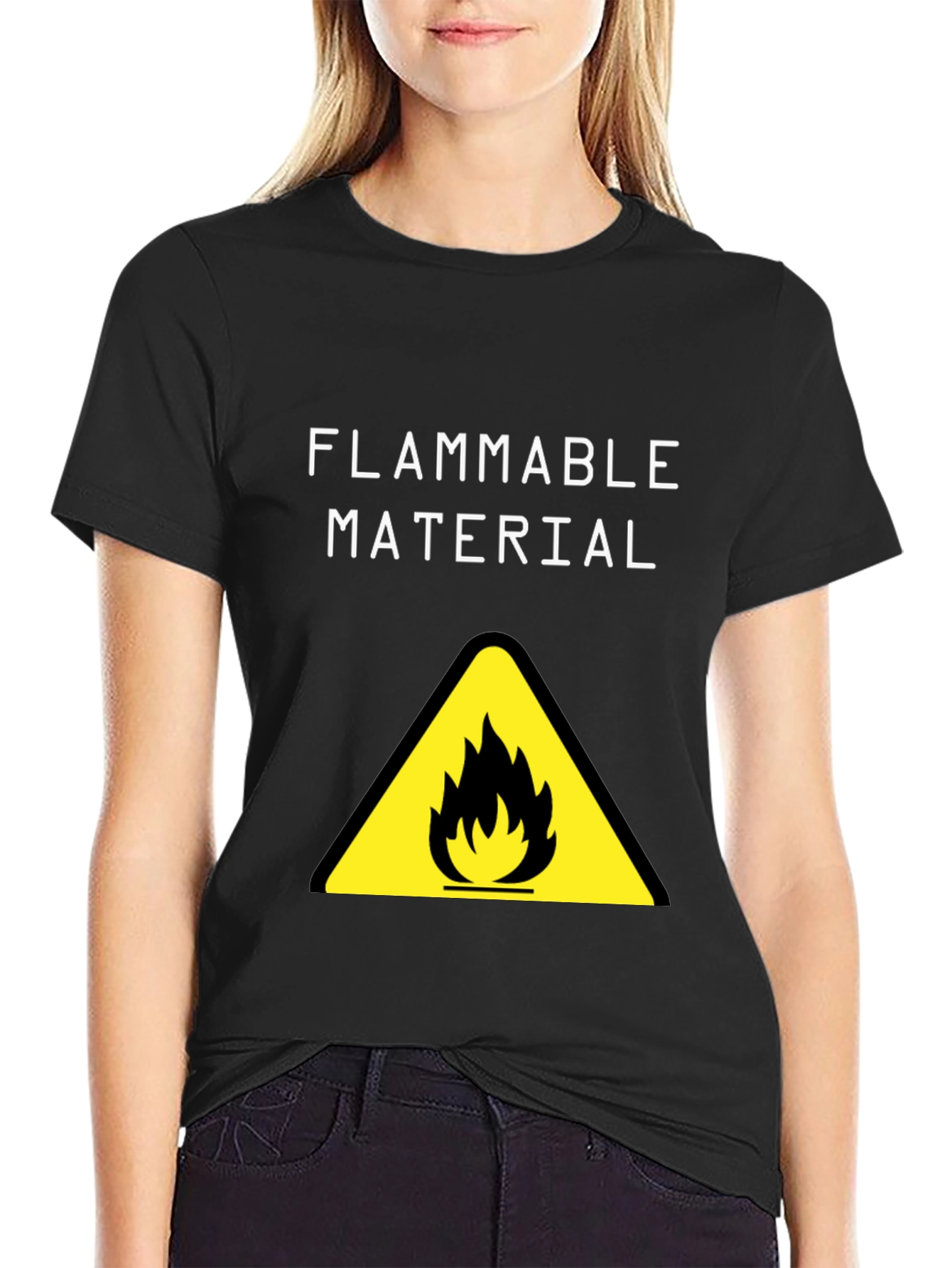 Black Flammable Material Warning Graphic T-Shirt view 2