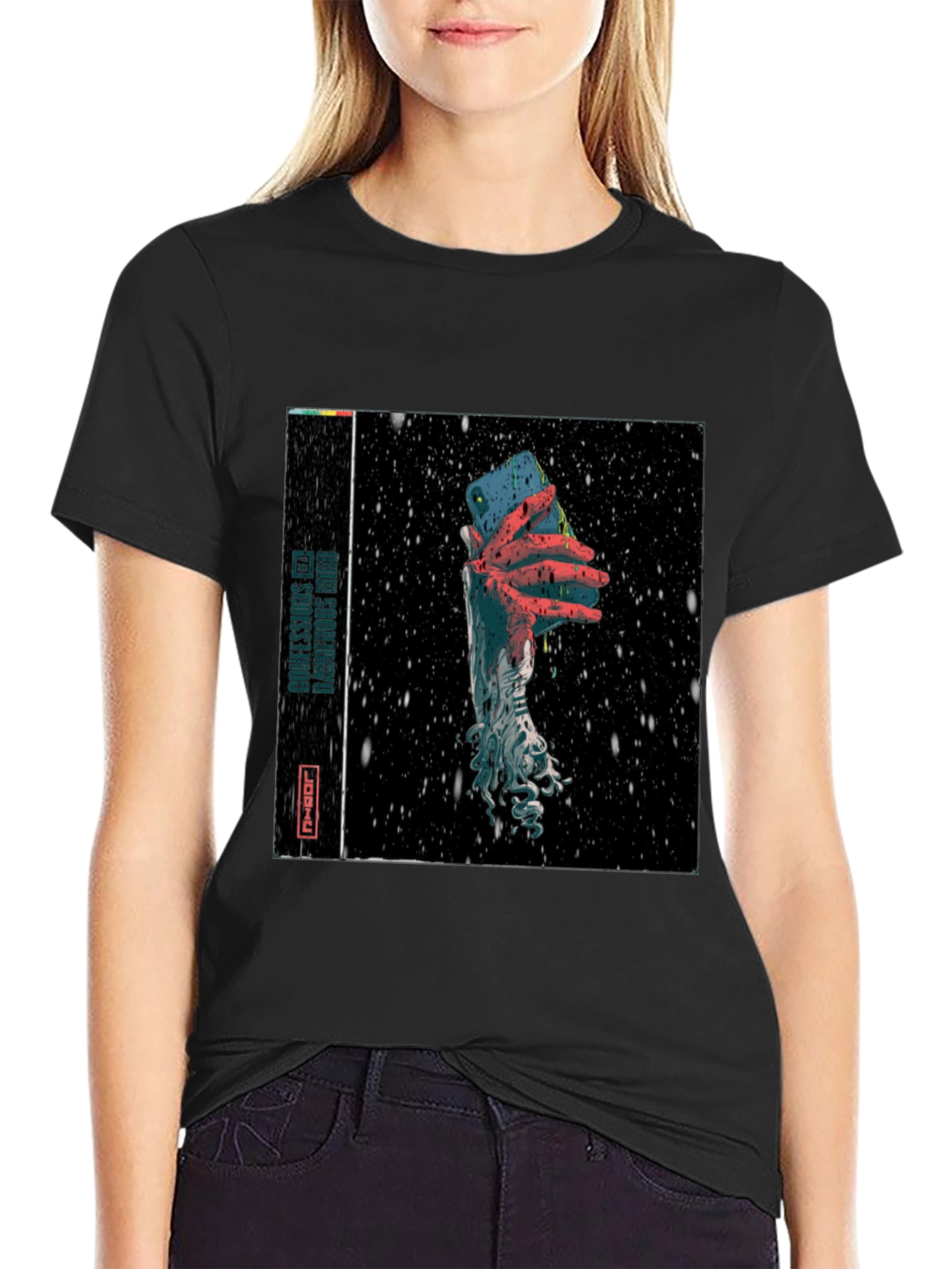 Black Surreal Phone Graphic T-Shirt view 2