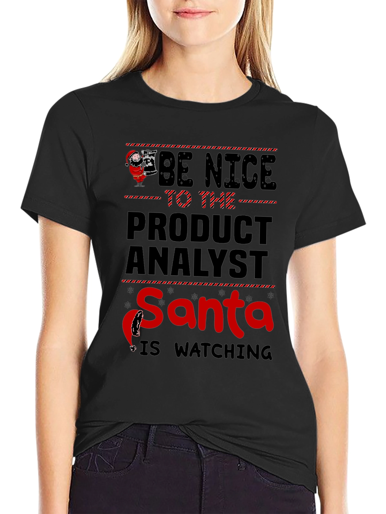 Black Be Nice To The Product Analyst Santa T-Shirt view 2