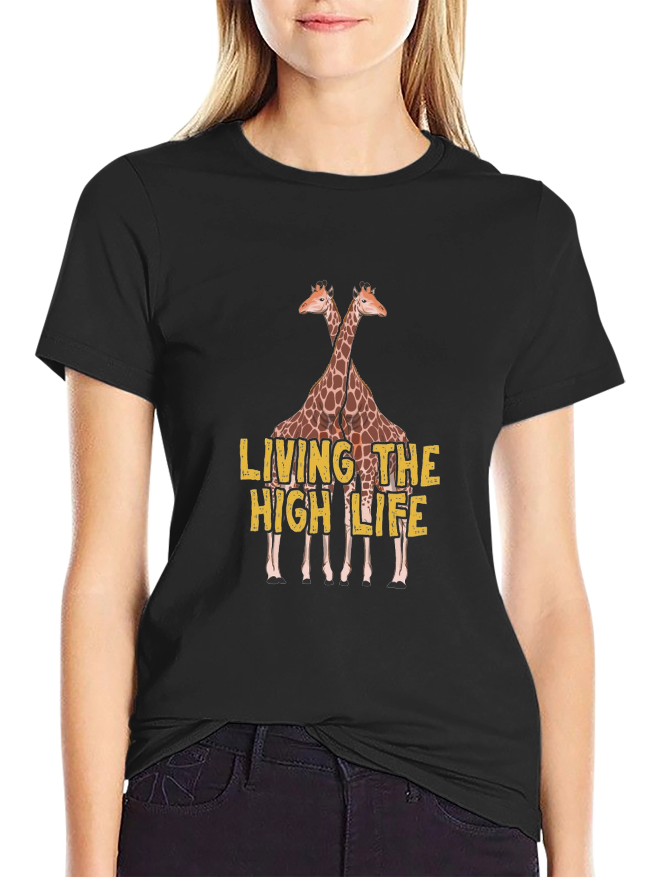 Black Living the High Life Giraffe T-Shirt view 2