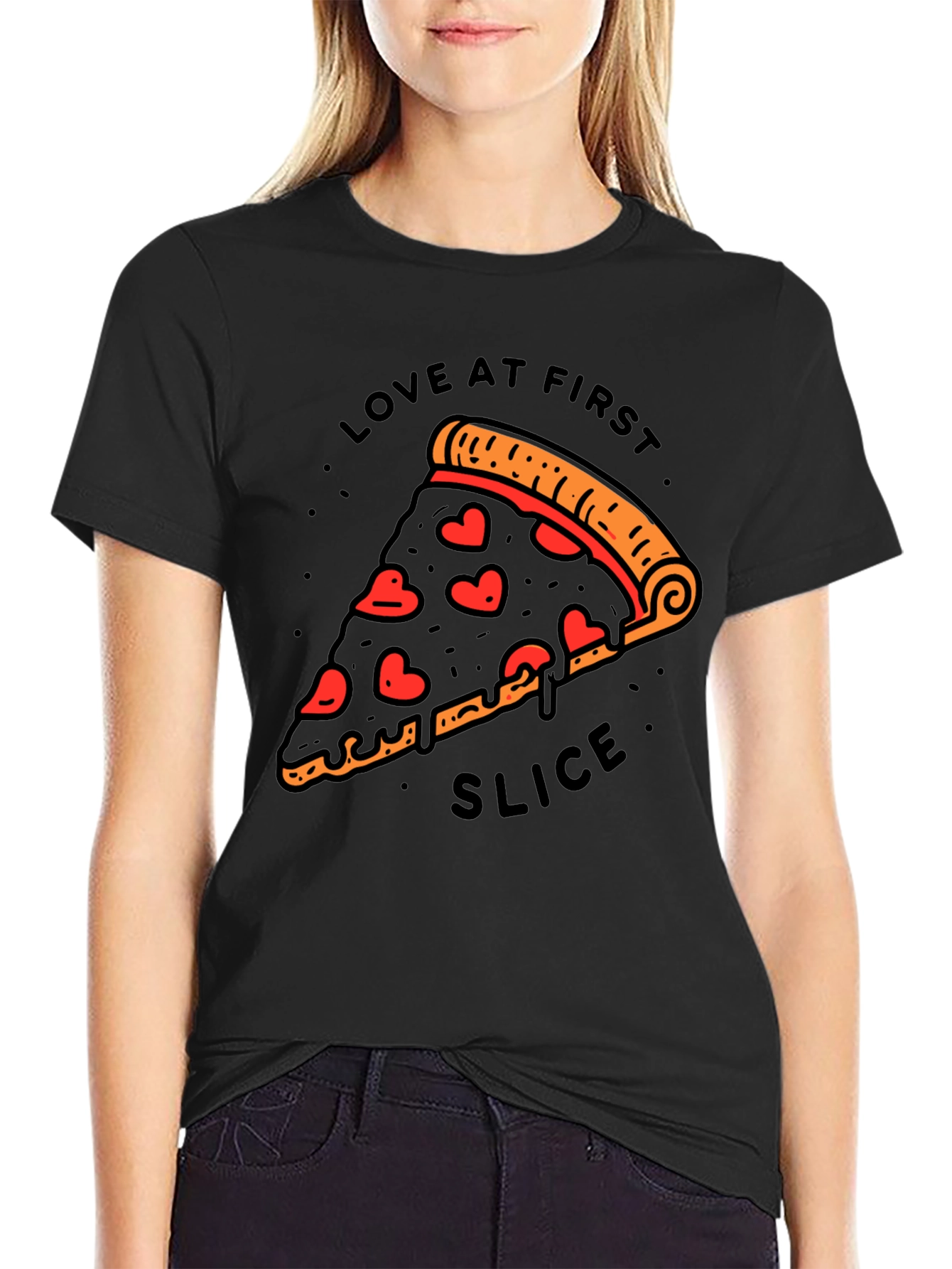 Black Love At First Slice Pizza T-Shirt - Black view 2