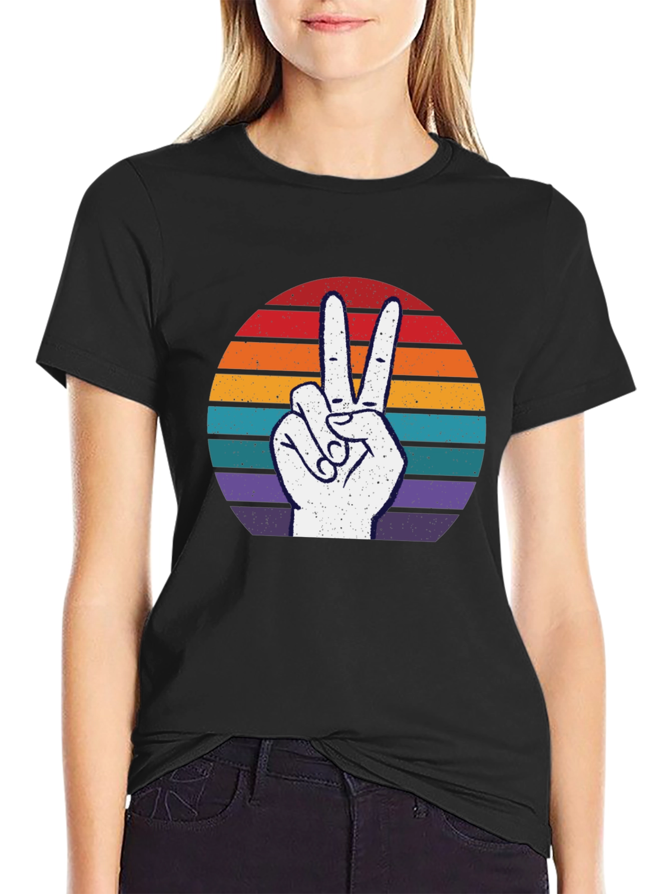 Black Retro Peace Sign Graphic Tee view 2