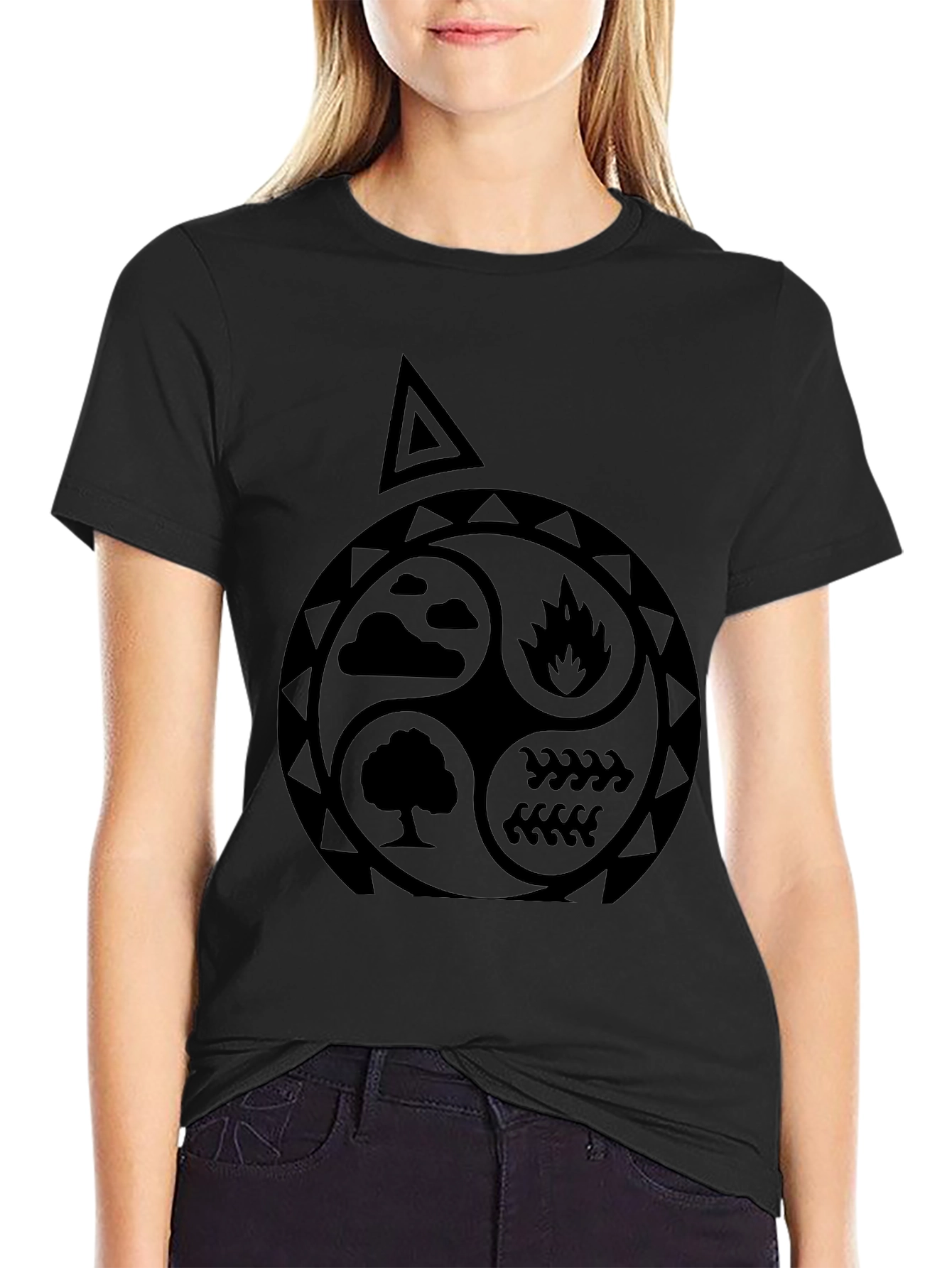 Black Elements T-Shirt: Earth, Air, Fire, Water Symbol view 2