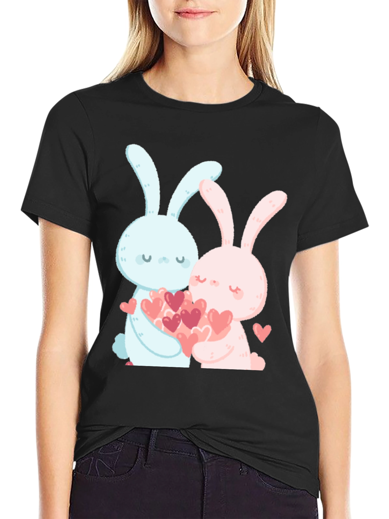 Black Valentine's Day Bunny Heart T-Shirt view 2